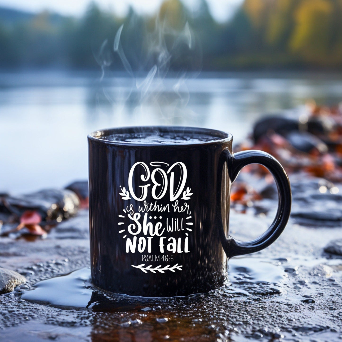 God is Within Her, She Will Not Fall - Bible Verse Faith Mug - Christian Religious - Mom Mug with Affirmations - Supportive Baptism Gift - Raiden Gate Design
