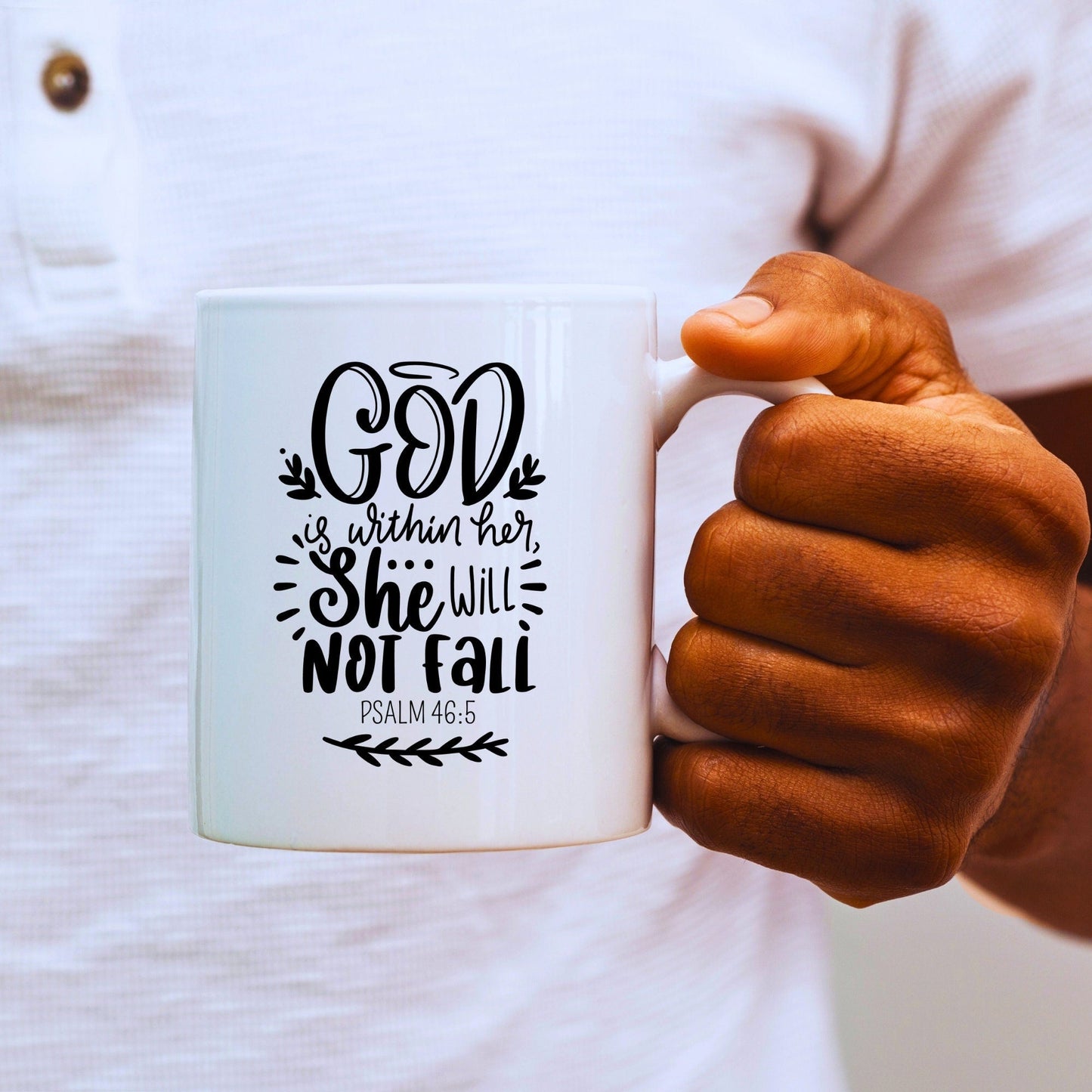 God is Within Her, She Will Not Fall - Bible Verse Faith Mug - Christian Religious - Mom Mug with Affirmations - Supportive Baptism Gift - Raiden Gate Design