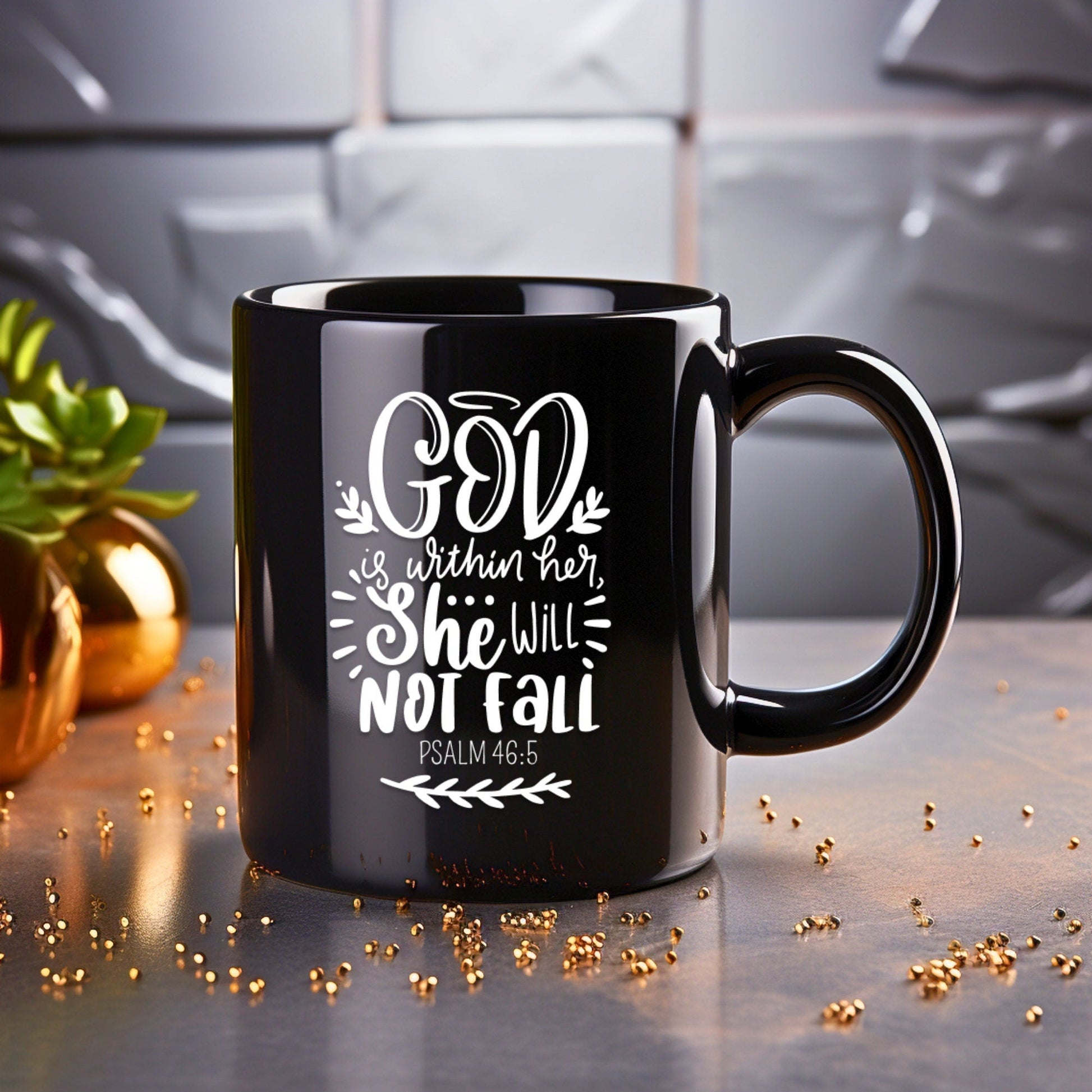 God is Within Her, She Will Not Fall - Bible Verse Faith Mug - Christian Religious - Mom Mug with Affirmations - Supportive Baptism Gift - Raiden Gate Design