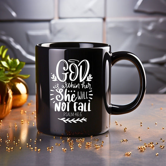 God is Within Her, She Will Not Fall - Bible Verse Faith Mug - Christian Religious - Mom Mug with Affirmations - Supportive Baptism Gift - Raiden Gate Design
