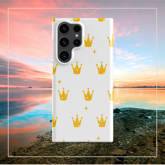 Golden Crown Samsung Galaxy S24 Ultra Case - White Luxury King Queen Royalty Gold - Raiden Gate Design
