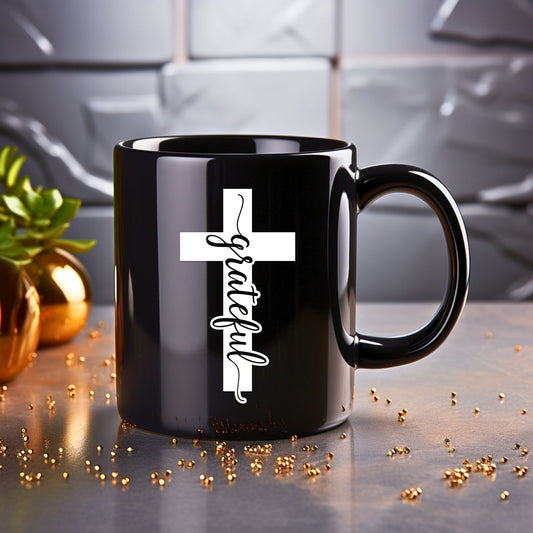 Grateful Cross (solid) - Bible Verse Faith Mug - Christian Religious Gift for Him - Dad Mug with Affirmations - Supportive Baptism Gift - Raiden Gate Design