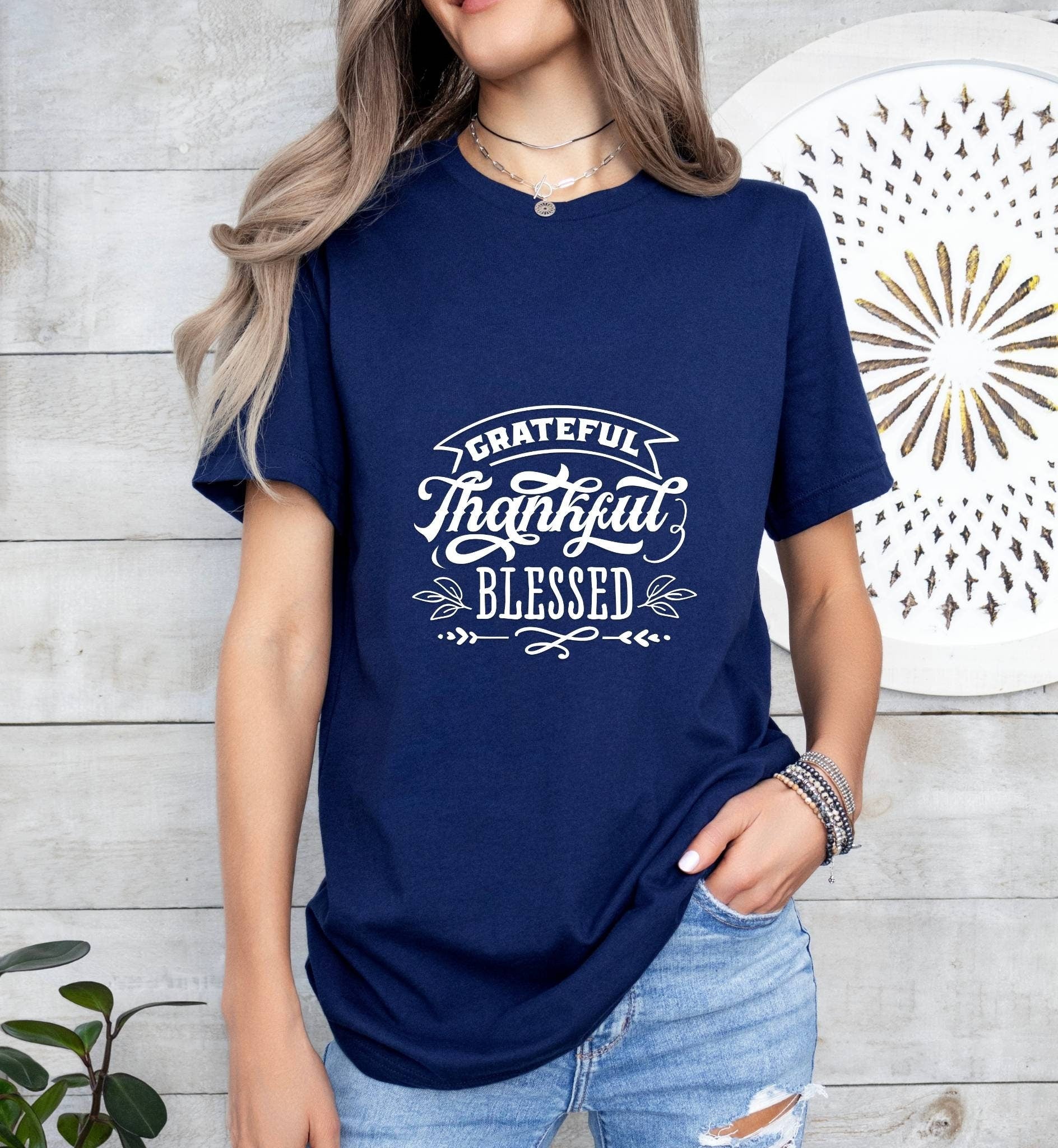 Grateful, Thankful, Blessed Catholic Faith Shirt with Bible