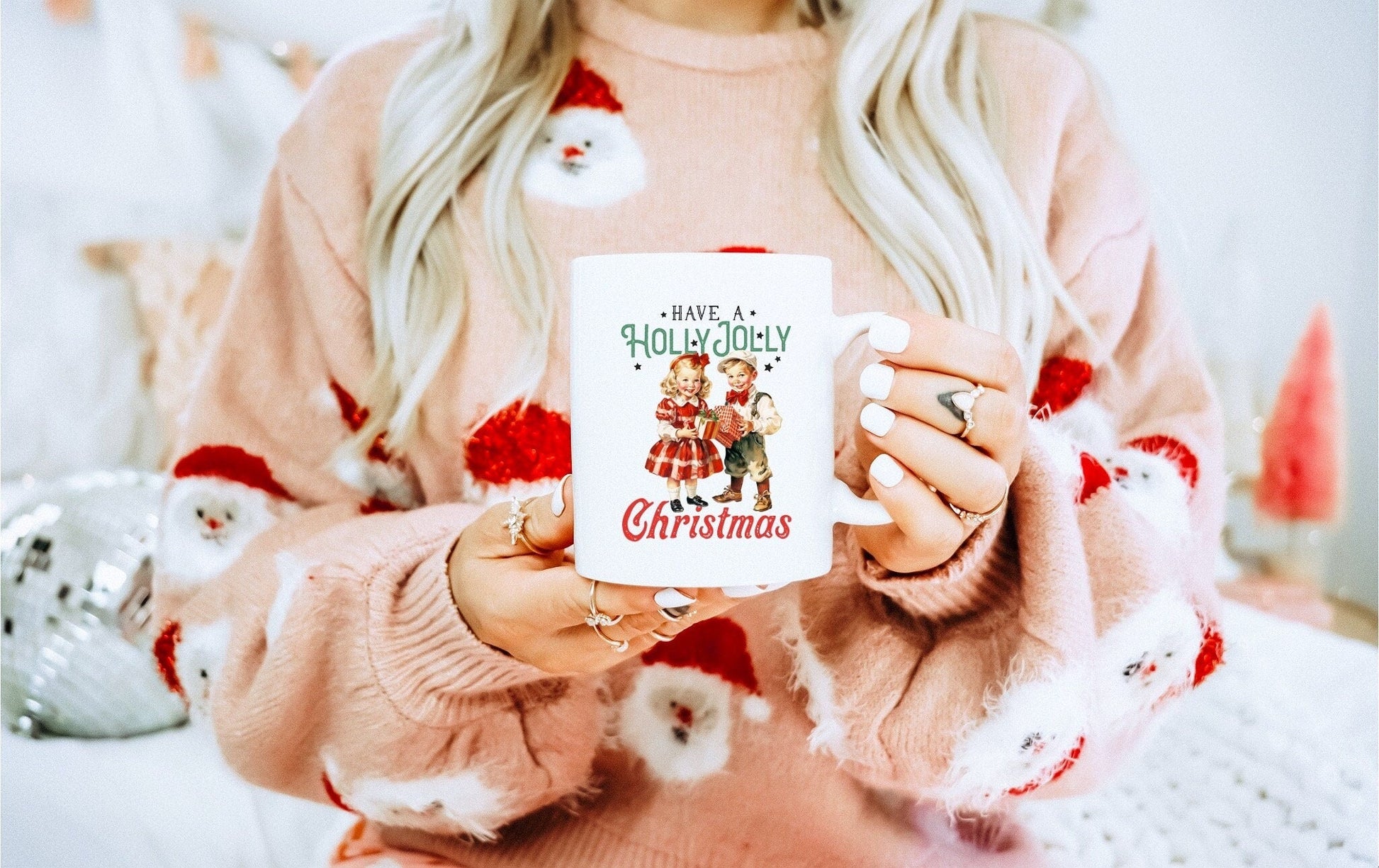 Holly Jolly Vintage Christmas Coffee Mug | Funny Gnome Christmas Mug | Cute Christmas Season Mug for Kids - Raiden Gate Design