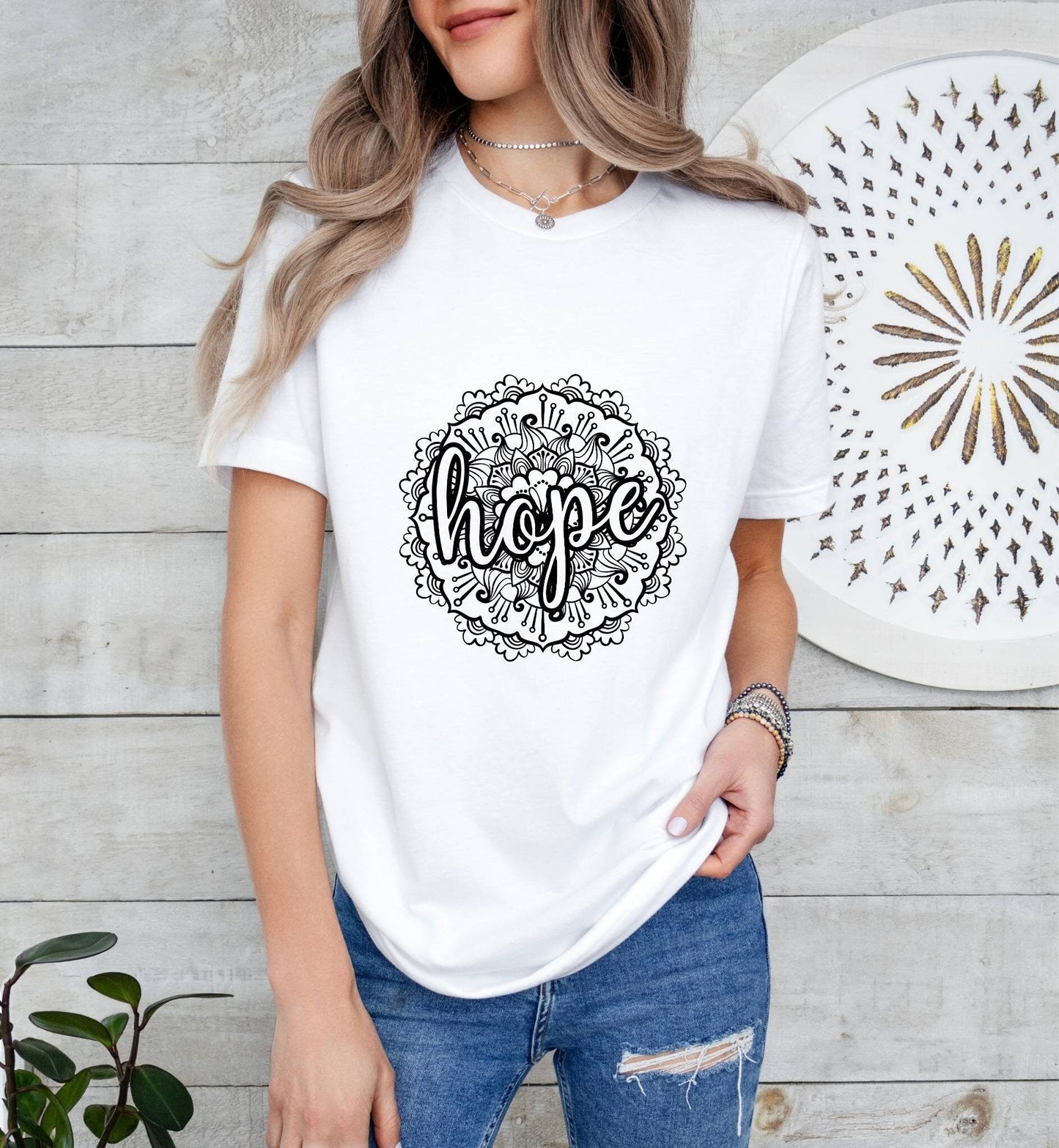 Hope Mandala Catholic Boho Church Shirt with Inspirational Bible Verse - Jesus Faith Religious - Raiden Gate Design