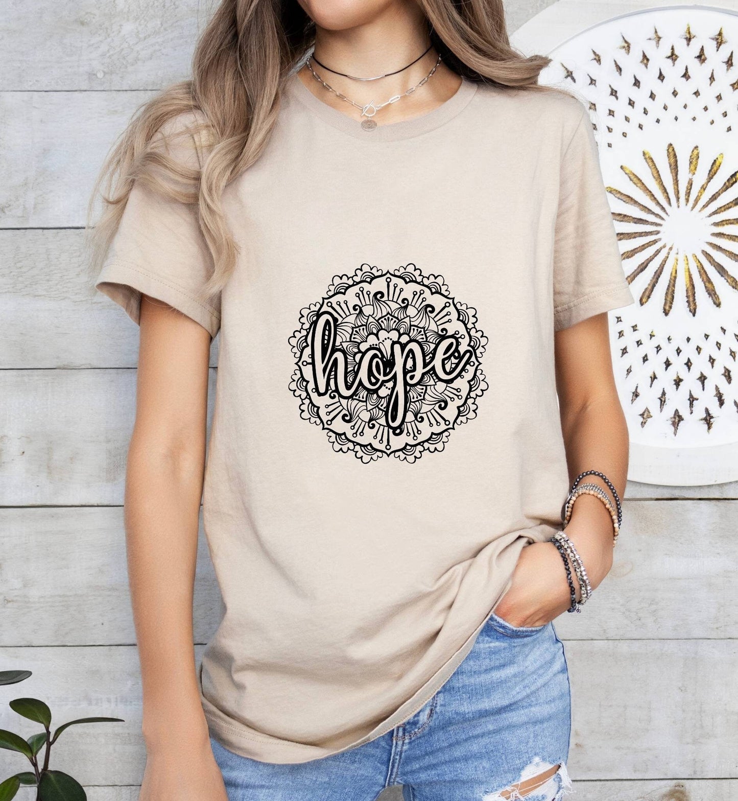 Hope Mandala Catholic Boho Church Shirt with Inspirational Bible Verse - Jesus Faith Religious - Raiden Gate Design