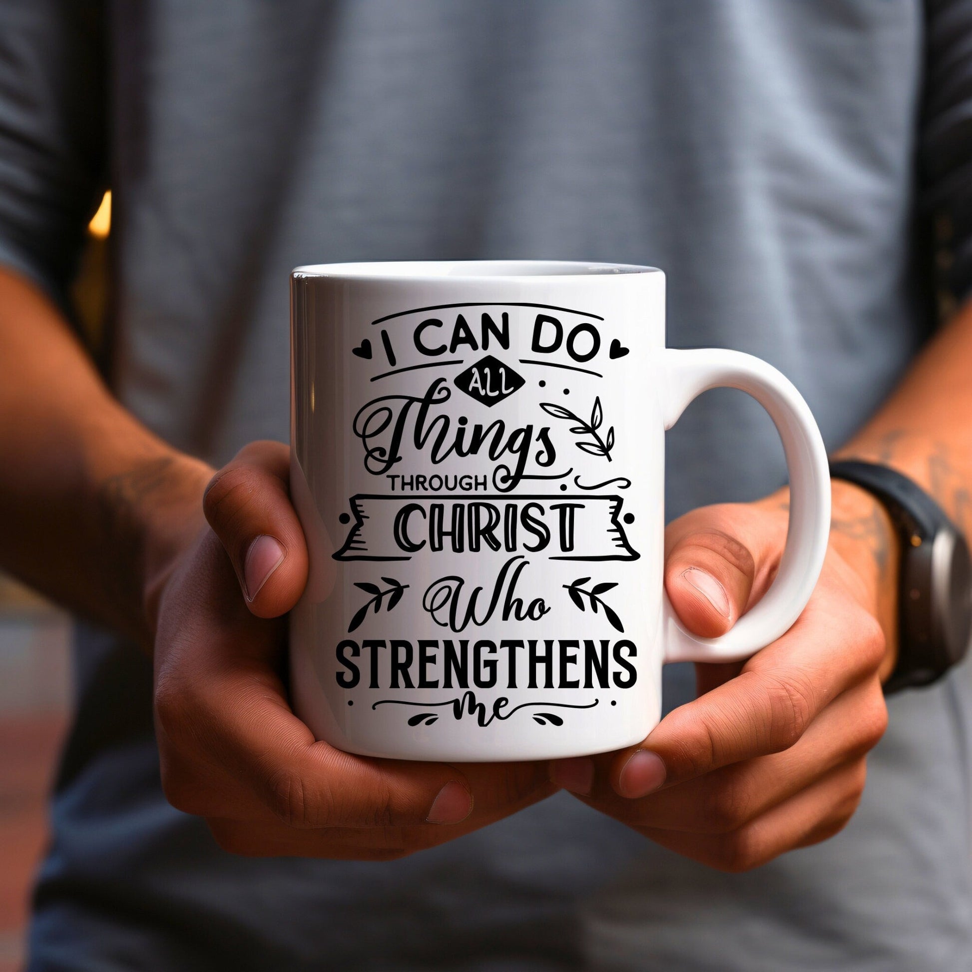 I Can Do All Things 3 - Bible Verse Faith Mug - Christian Religious Gift for Him - Dad Mug with Affirmations - Supportive Baptism Gift - Raiden Gate Design