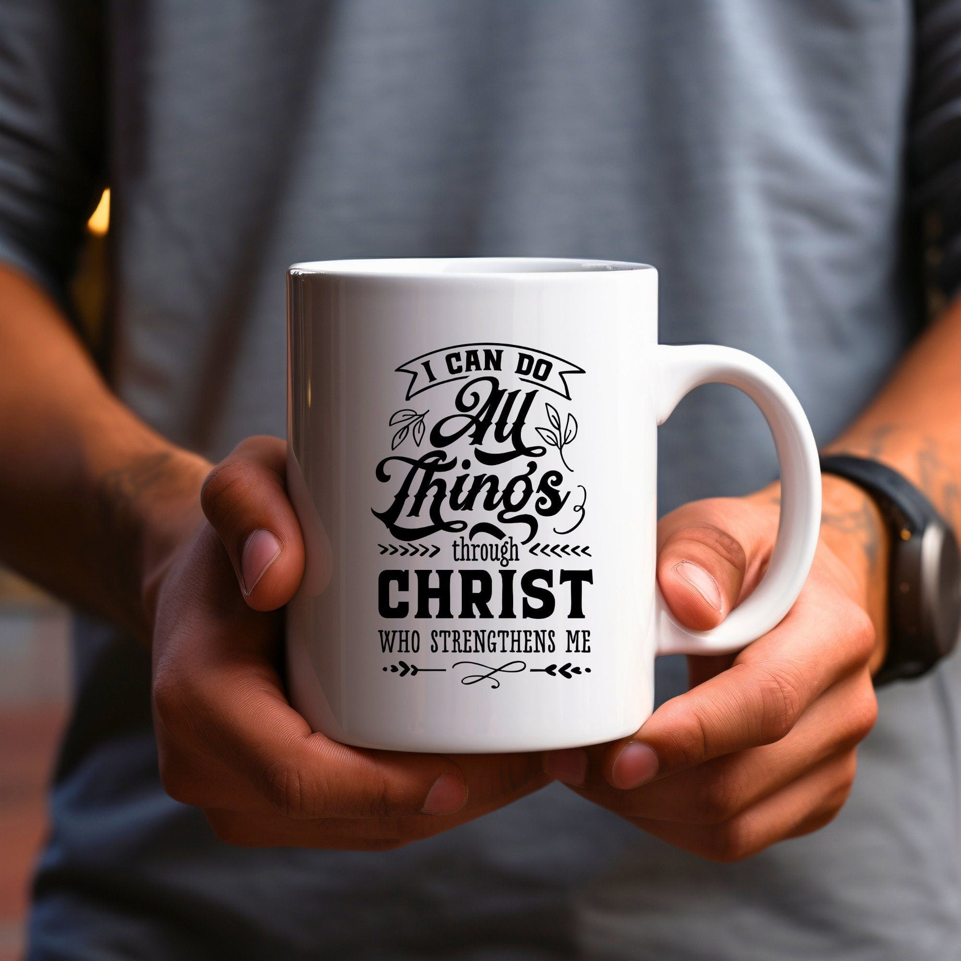 I Can Do All Things - Bible Verse Faith Coffee Mug - Christian Religious Gift for Him - Dad Mug with Affirmations - Supportive Baptism Gift - Raiden Gate Design