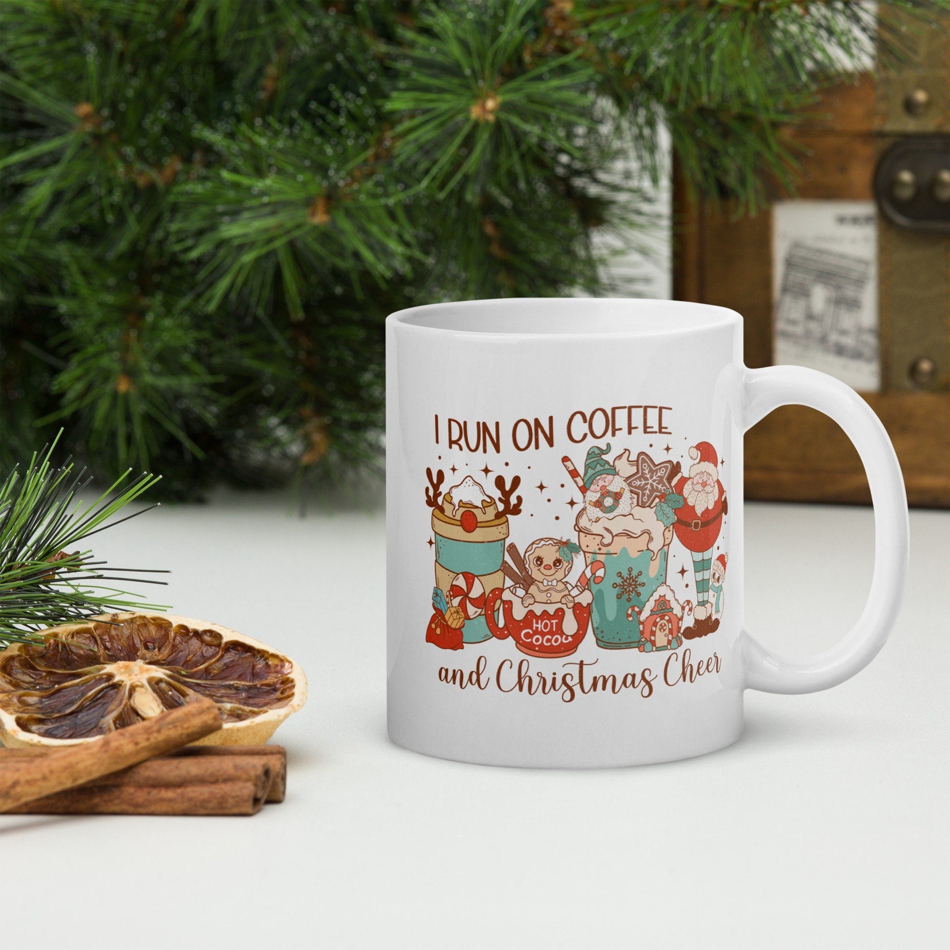 I Run on Coffeee Vintage Christmas Coffe Mug | Funny Gnome Christmas Mug | Cute Christmas Season Mug for Kids - Raiden Gate Design