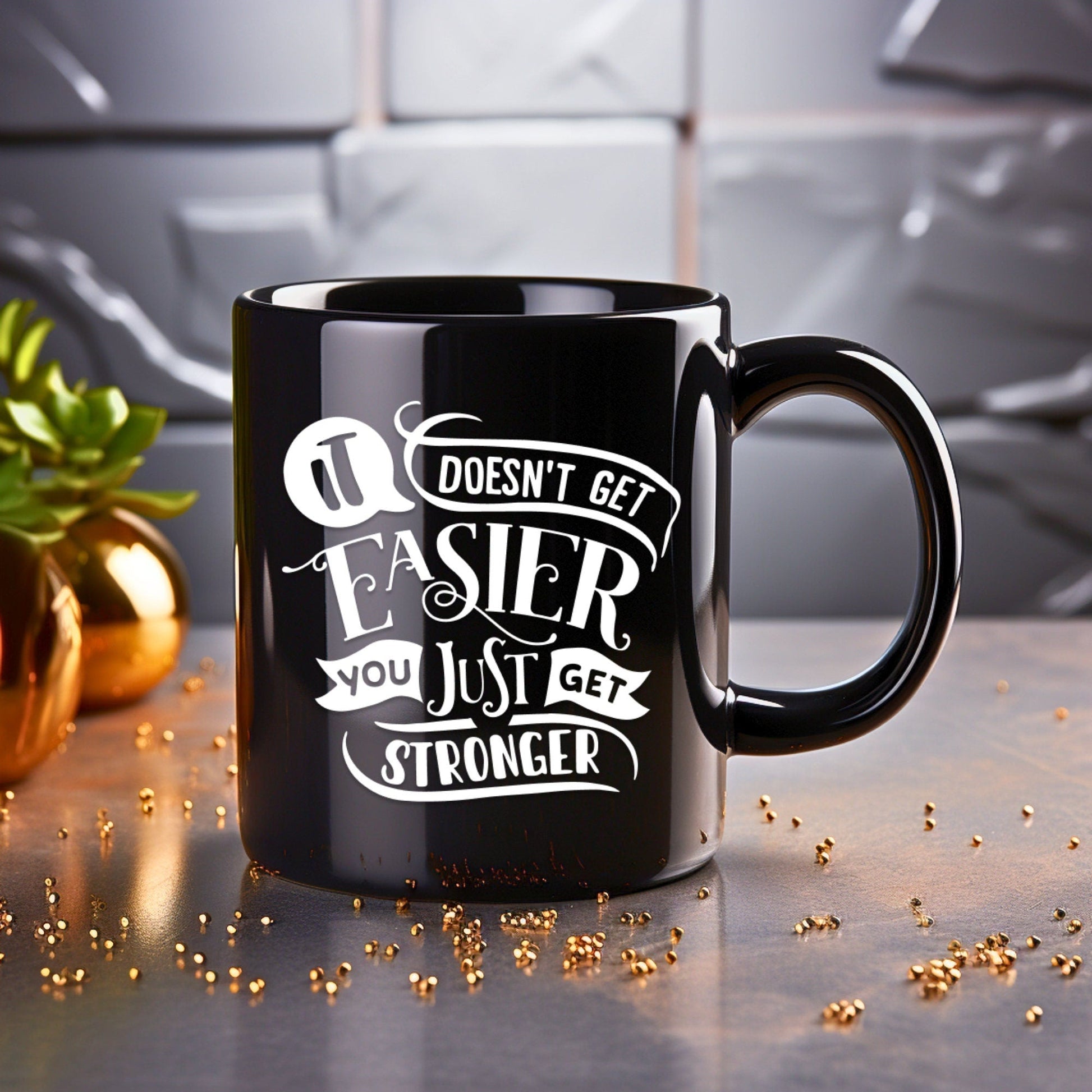 It Doesn't Get Easier - Bible Verse Faith Mug - Christian Religious Gift for Him - Dad Mug with Affirmations - Supportive Baptism Gift - Raiden Gate Design