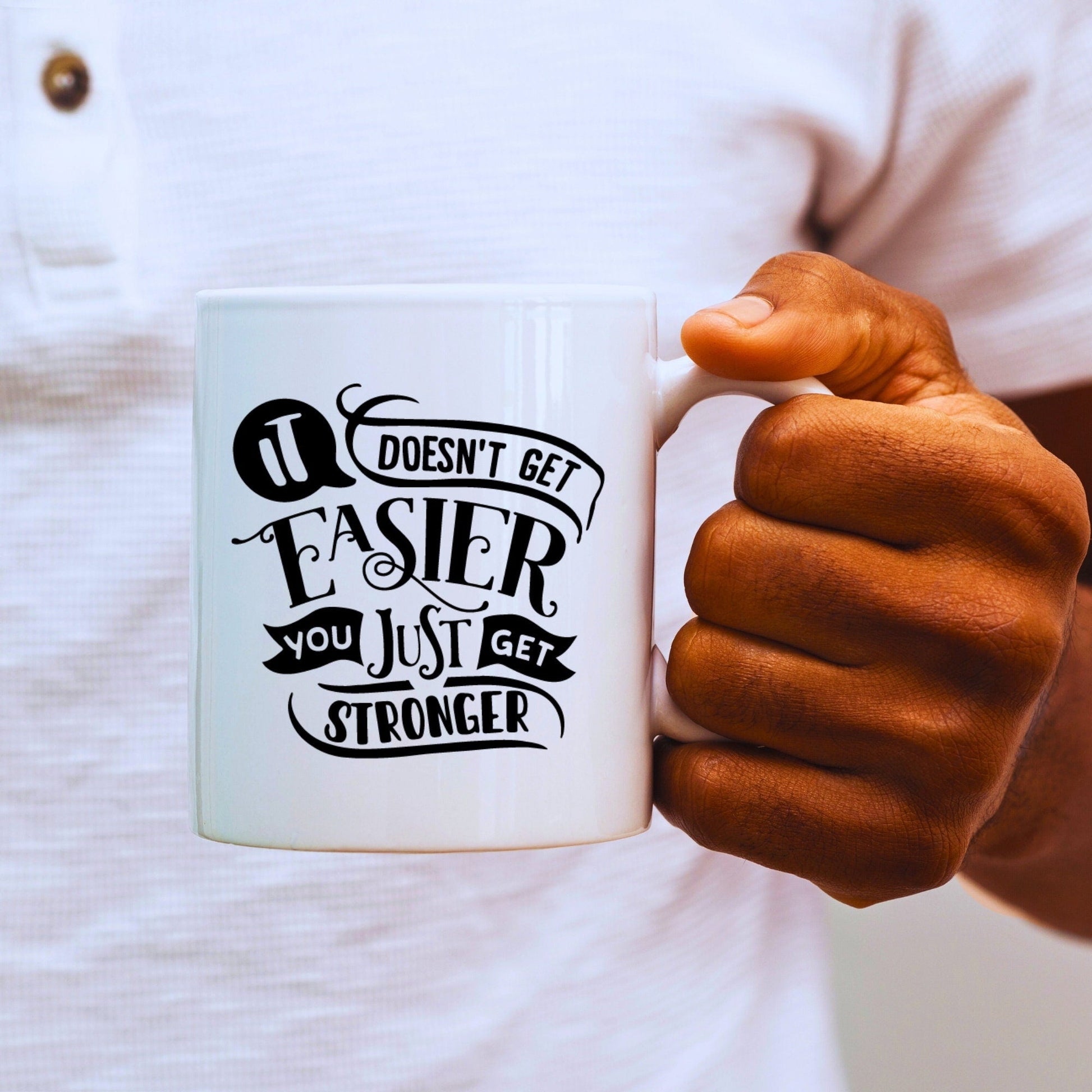 It Doesn't Get Easier - Bible Verse Faith Mug - Christian Religious Gift for Him - Dad Mug with Affirmations - Supportive Baptism Gift - Raiden Gate Design