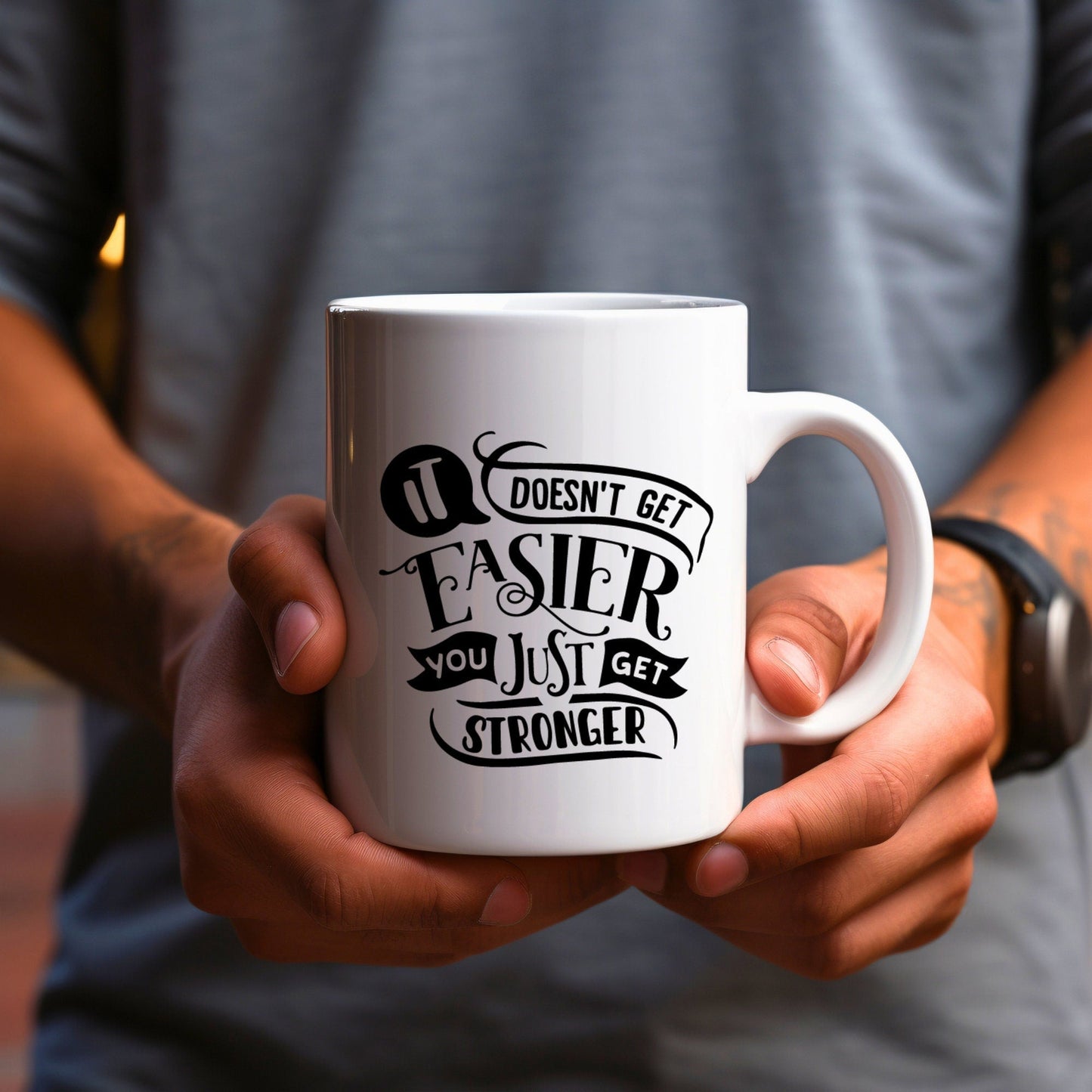 It Doesn't Get Easier - Bible Verse Faith Mug - Christian Religious Gift for Him - Dad Mug with Affirmations - Supportive Baptism Gift - Raiden Gate Design