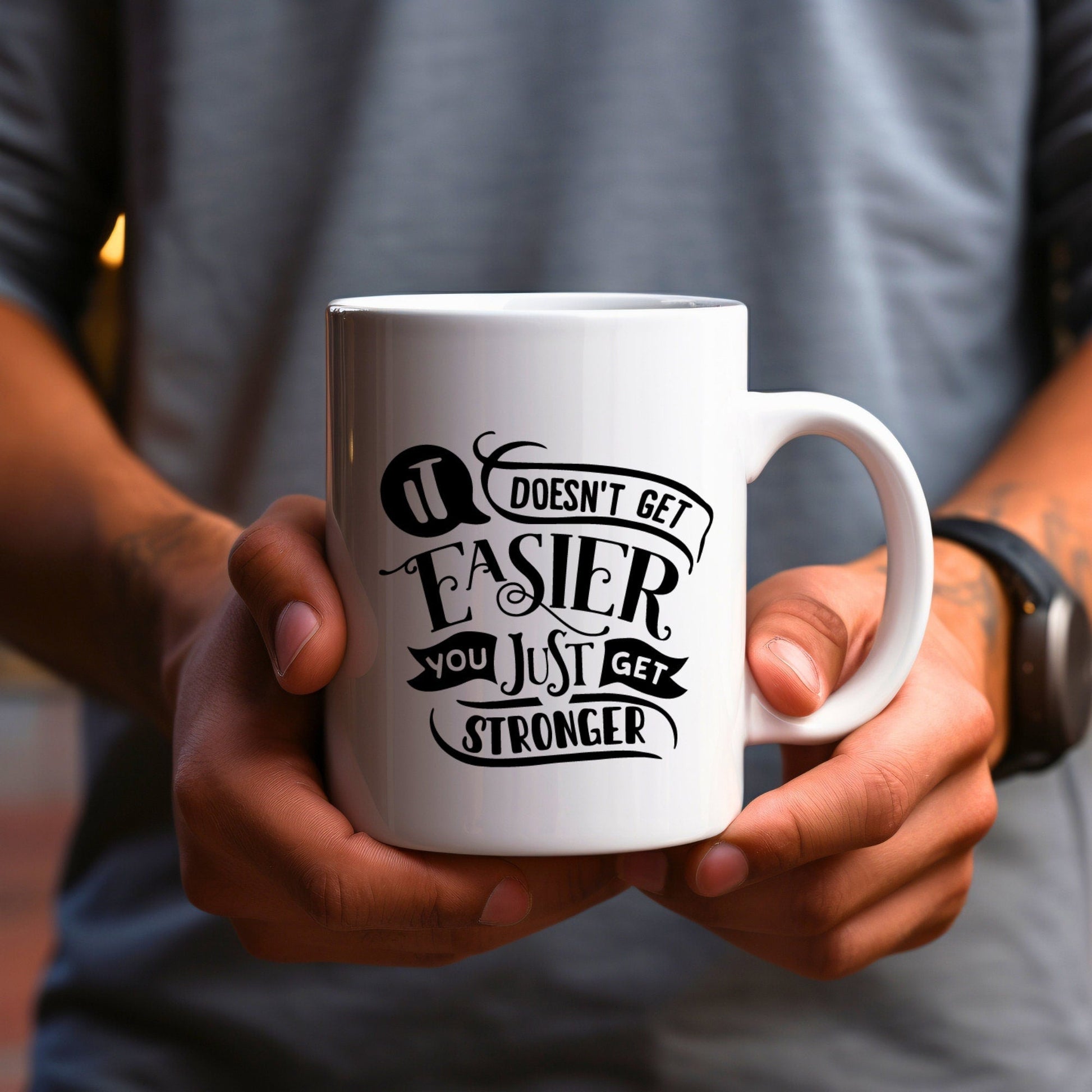 It Doesn't Get Easier - Bible Verse Faith Mug - Christian Religious Gift for Him - Dad Mug with Affirmations - Supportive Baptism Gift - Raiden Gate Design