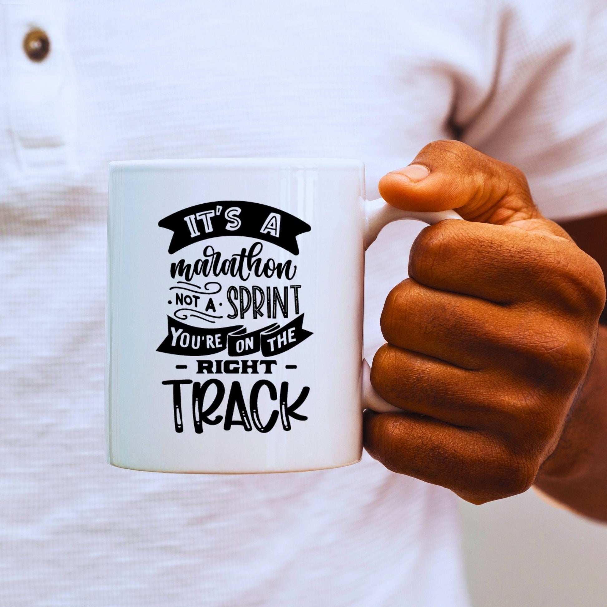 It's a marathon, not a sprint - Bible Verse Faith Coffee Mug - Christian Religious - Dad Mug with Affirmations - Supportive Baptism Gift - Raiden Gate Design