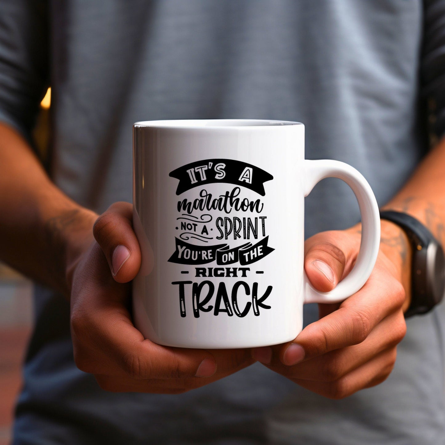 It's a marathon, not a sprint - Bible Verse Faith Coffee Mug - Christian Religious - Dad Mug with Affirmations - Supportive Baptism Gift - Raiden Gate Design