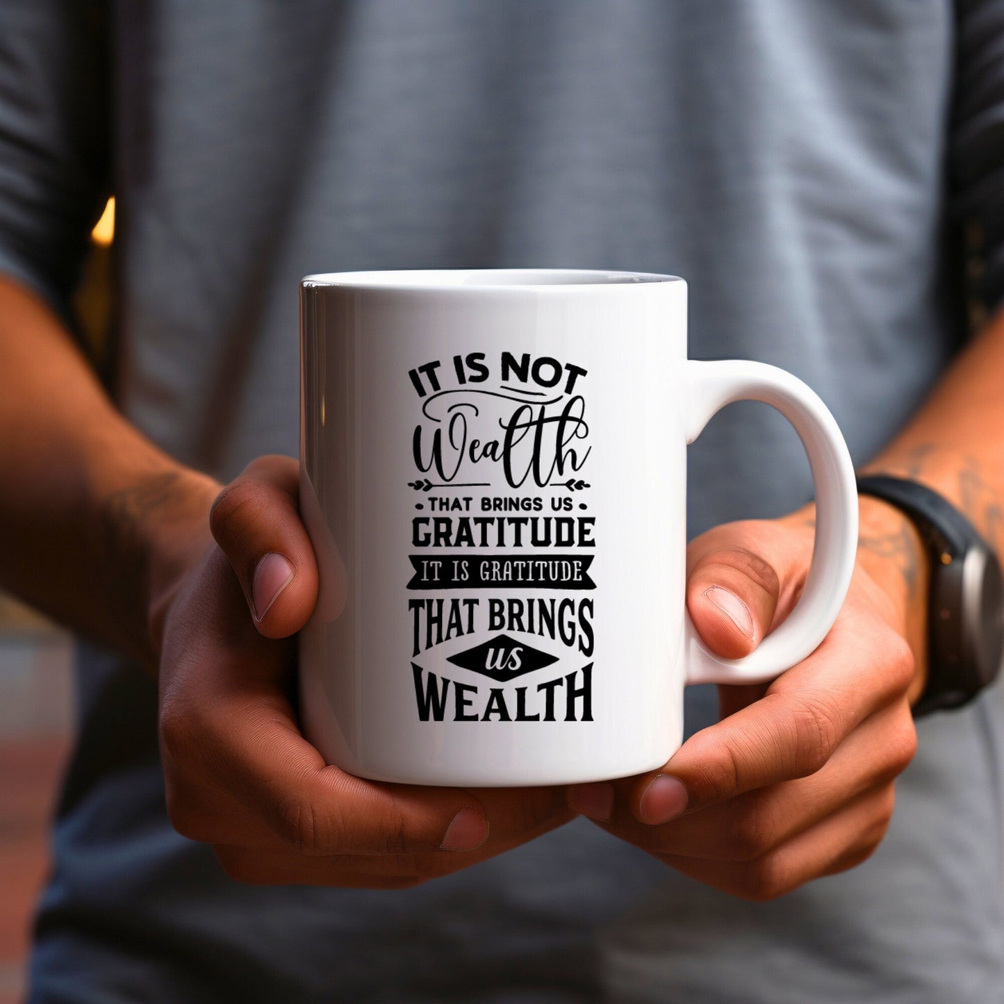 It's not Wealth that Brings Us Gratitude - Bible Verse Faith Mug - Christian Religious - Dad Mug with Affirmations - Supportive Baptism Gift - Raiden Gate Design