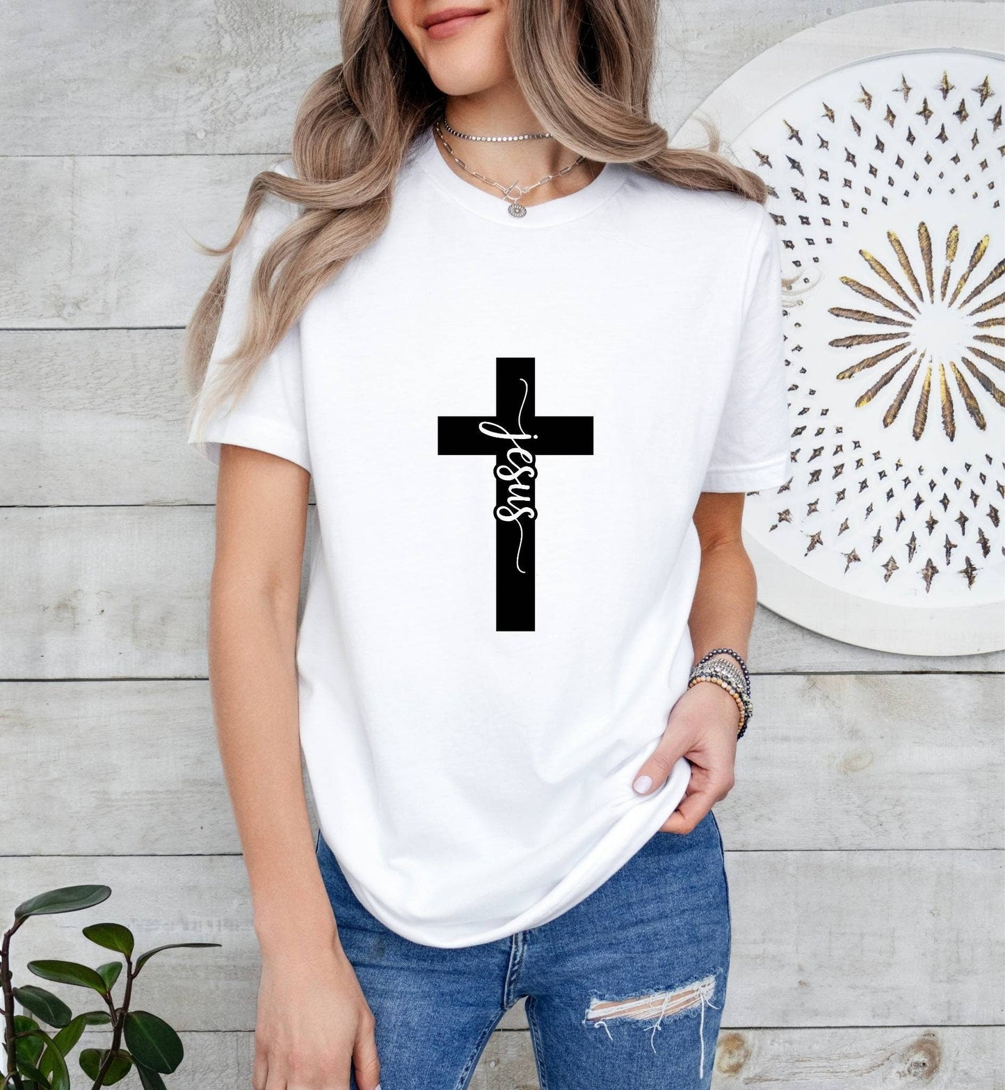 Jesus Cross Catholic Boho Church Shirt with Inspirational Bible Verse - Jesus Faith Religious - Raiden Gate Design