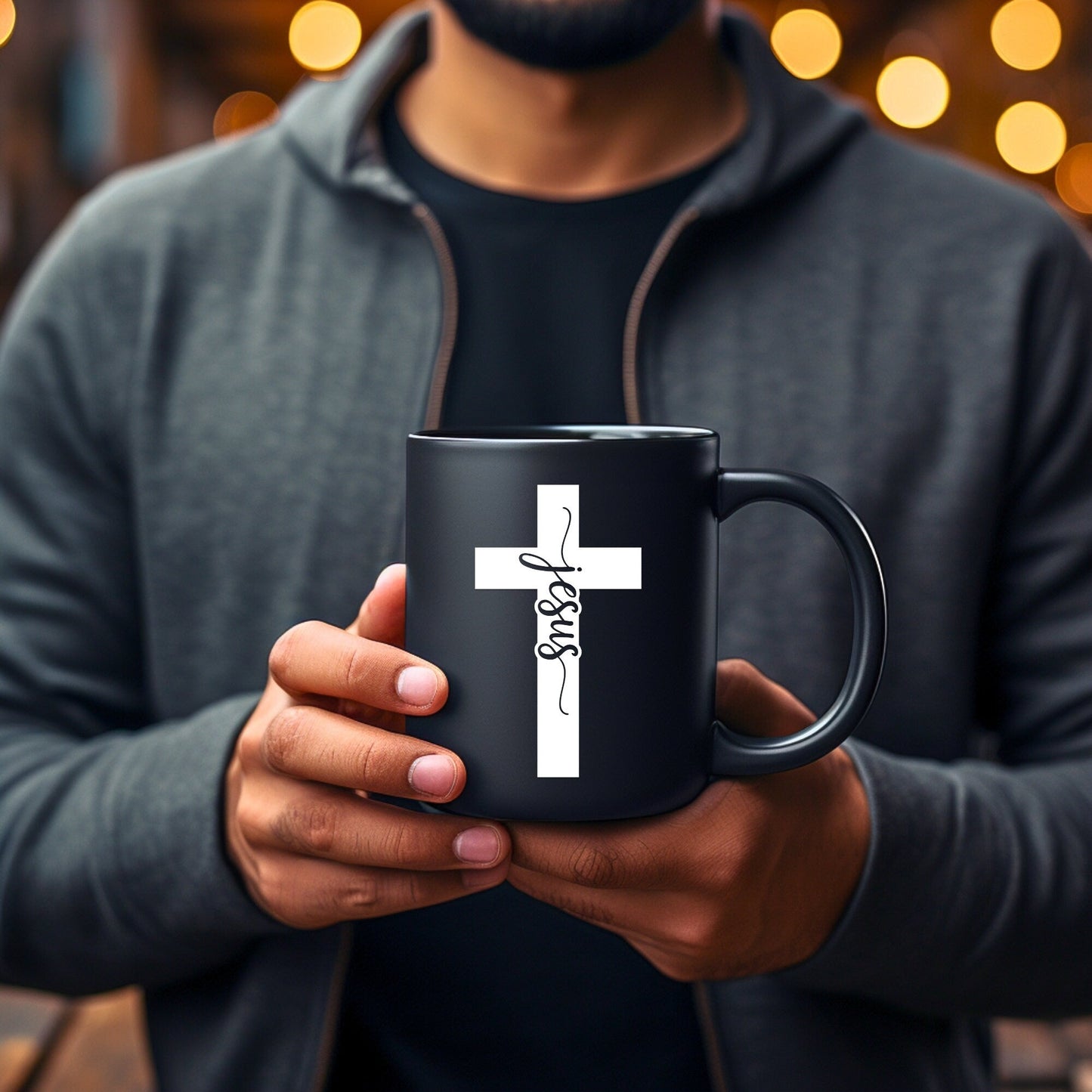 Jesus Cross (solid) - Bible Verse Faith Coffee Mug - Christian Religious Gift for Him - Dad Mug with Affirmations - Supportive Baptism Gift - Raiden Gate Design