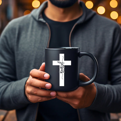 Jesus Cross (solid) - Bible Verse Faith Coffee Mug - Christian Religious Gift for Him - Dad Mug with Affirmations - Supportive Baptism Gift - Raiden Gate Design