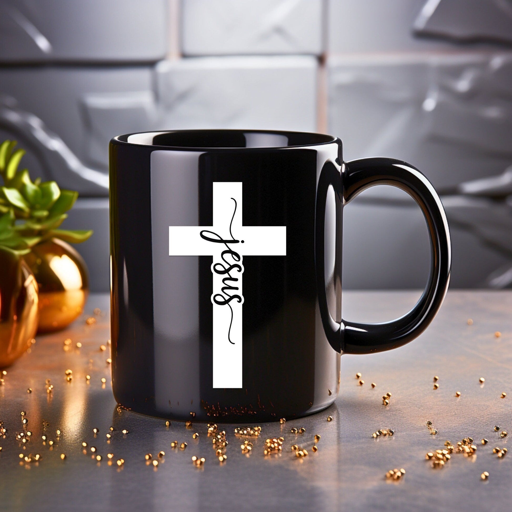 Jesus Cross (solid) - Bible Verse Faith Coffee Mug - Christian Religious Gift for Him - Dad Mug with Affirmations - Supportive Baptism Gift - Raiden Gate Design