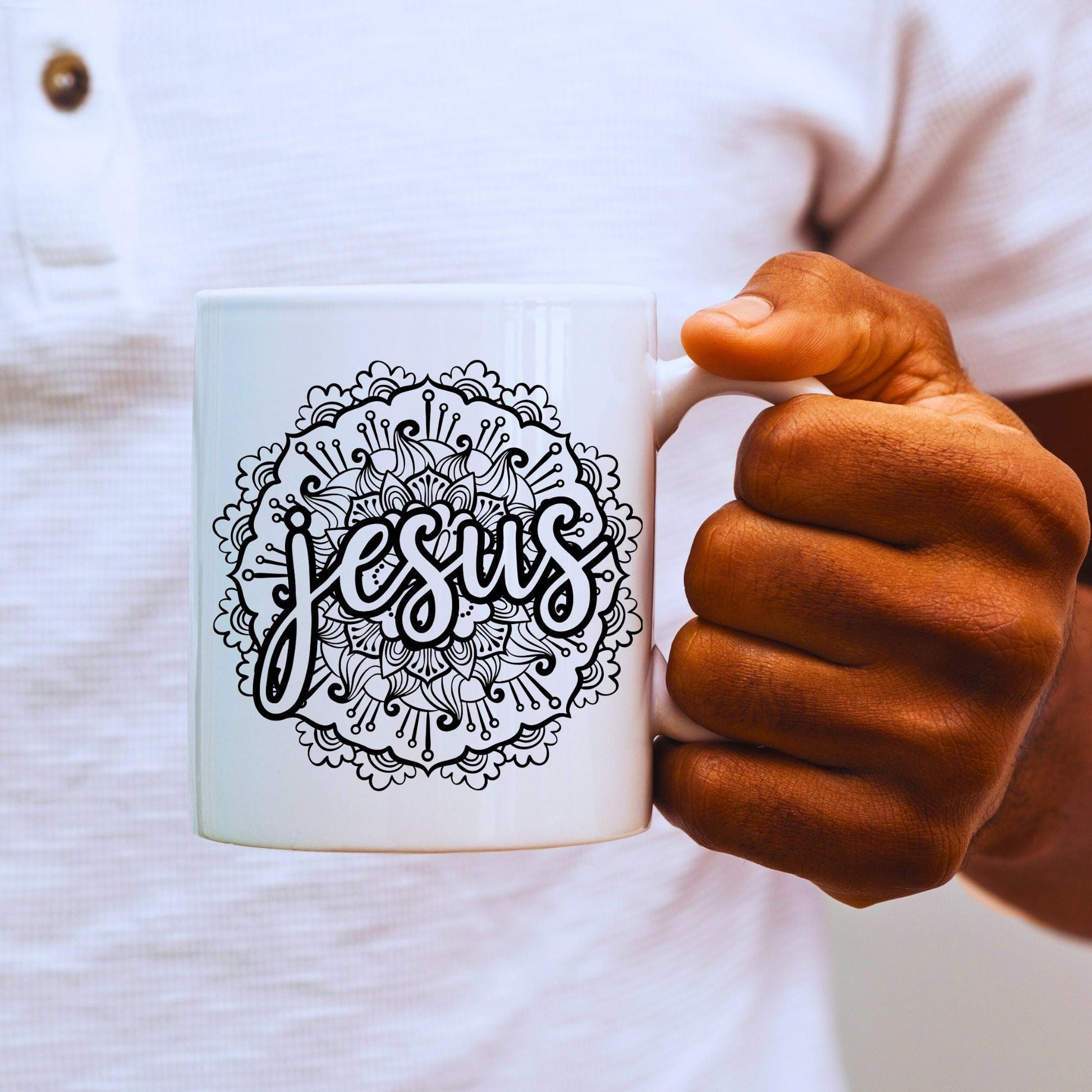Jesus Mandala Mug - Bible Verse Faith Coffee Mug - Christian Religious Gift for Him - Dad Mug with Affirmations - Supportive Baptism Gift - Raiden Gate Design
