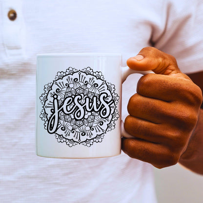 Jesus Mandala Mug - Bible Verse Faith Coffee Mug - Christian Religious Gift for Him - Dad Mug with Affirmations - Supportive Baptism Gift - Raiden Gate Design