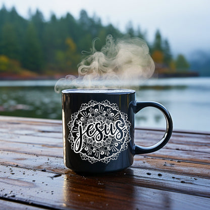 Jesus Mandala Mug - Bible Verse Faith Coffee Mug - Christian Religious Gift for Him - Dad Mug with Affirmations - Supportive Baptism Gift - Raiden Gate Design