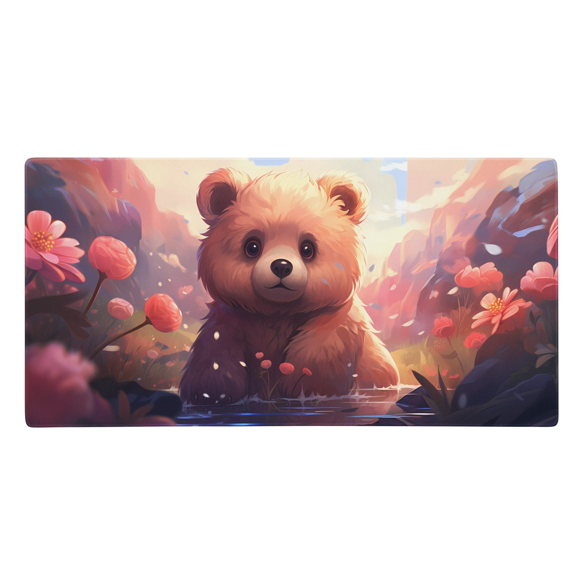 Kawaii Bear Cub in Lake Gaming Mousepad | Desk Mat | Large Mouse Pad - Raiden Gate Design