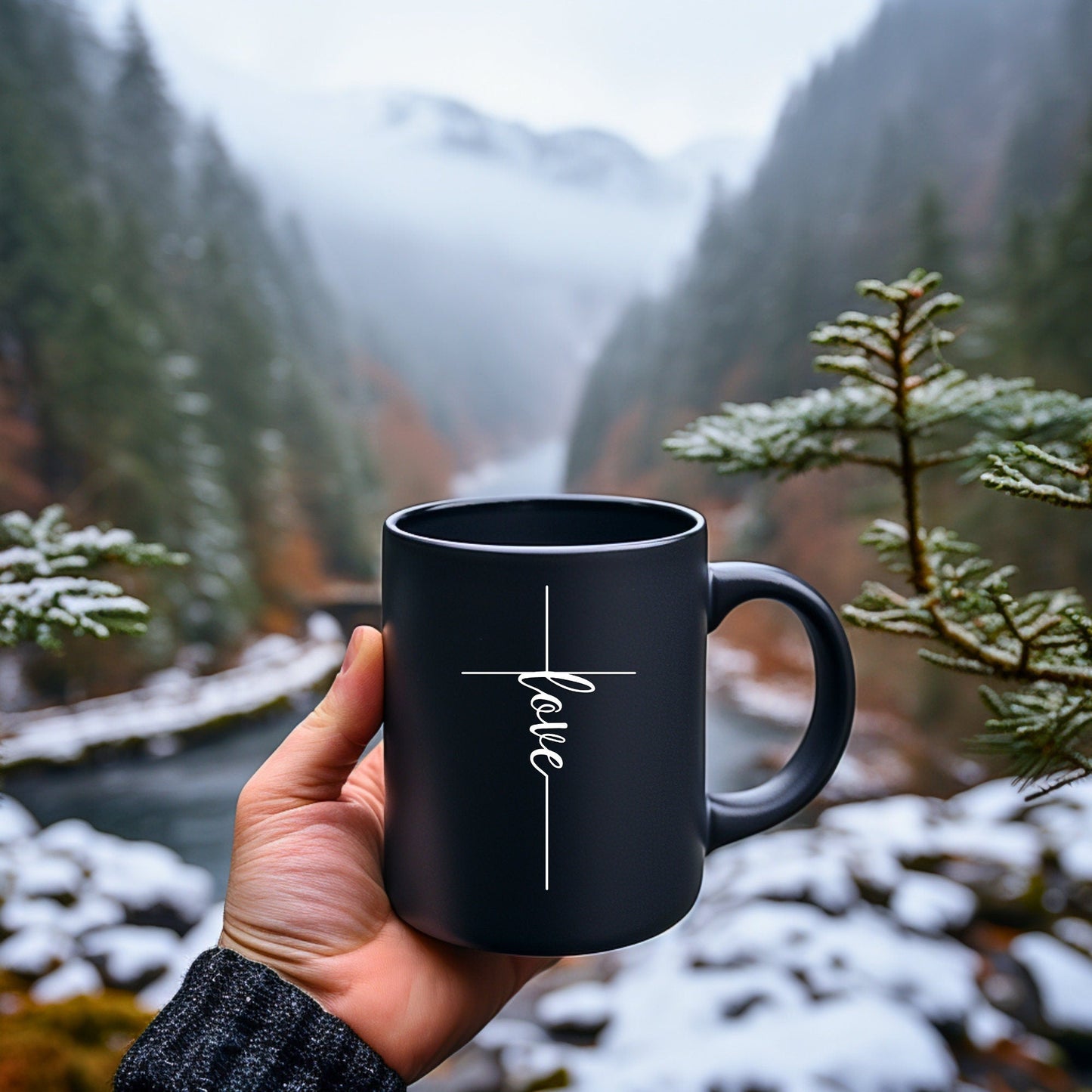 Love Cross (thin) Mug - Bible Verse Faith Coffee Mug - Christian Religious Gift - Dad Mug with Affirmations - Supportive Baptism Gift - Raiden Gate Design