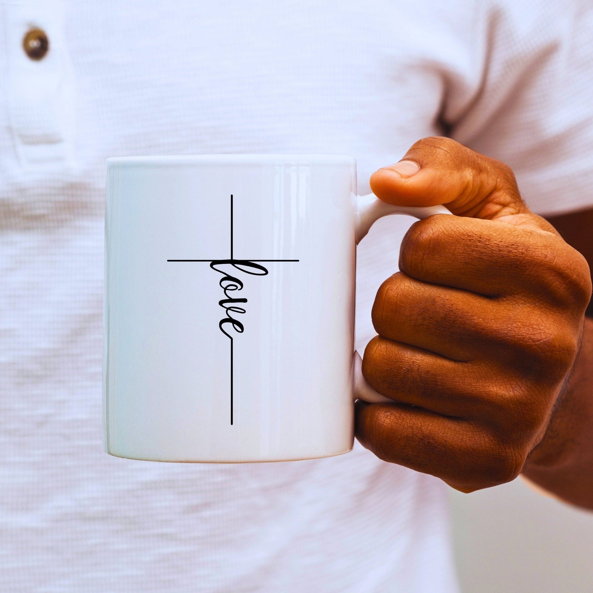 Love Cross (thin) Mug - Bible Verse Faith Coffee Mug - Christian Religious Gift - Dad Mug with Affirmations - Supportive Baptism Gift - Raiden Gate Design