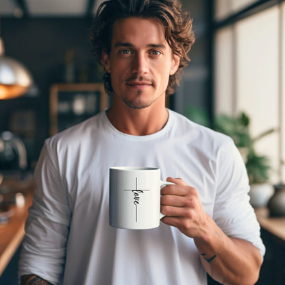 Love Cross (thin) Mug - Bible Verse Faith Coffee Mug - Christian Religious Gift - Dad Mug with Affirmations - Supportive Baptism Gift - Raiden Gate Design