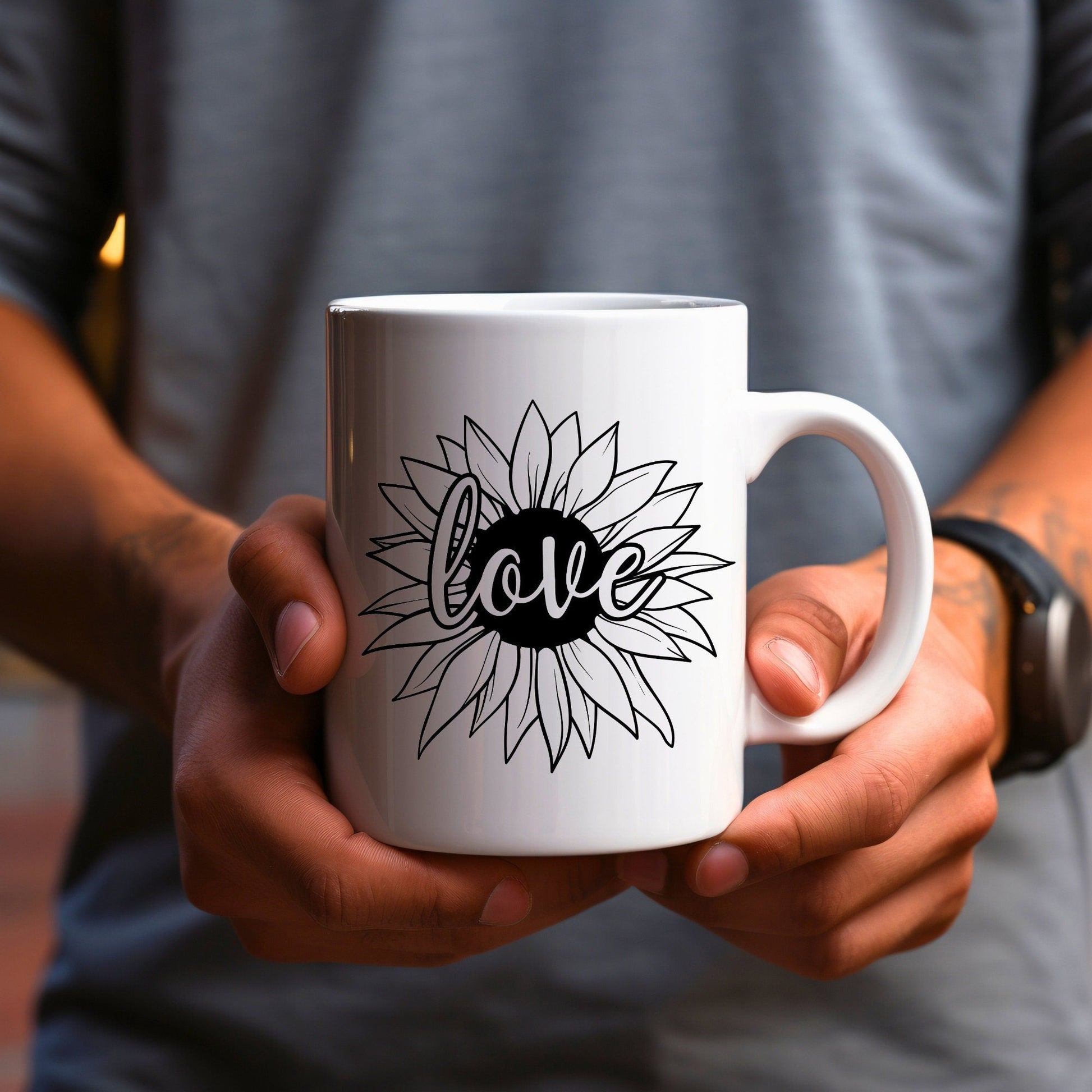 Love Sunflower Head - Bible Verse Faith Coffee Mug - Christian Religious Gift for Him - Dad Mug with Affirmations - Supportive Baptism Gift - Raiden Gate Design