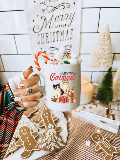 Meowy Catmast Cat Vintage Christmas Coffee Mug | Funny Gnome Christmas Mug | Cute Christmas Season Mug for Kids - Raiden Gate Design