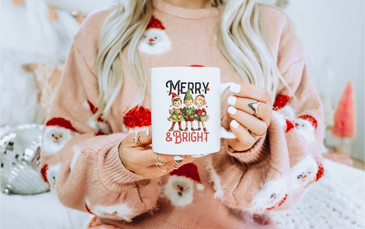 Merry and Bright Christmas Vintage Christmas Coffee Mug | Funny Gnome Christmas Mug | Cute Christmas Season Mug for Kids - Raiden Gate Design