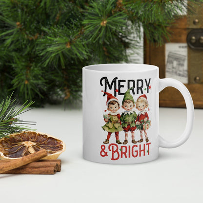 Merry and Bright Christmas Vintage Christmas Coffee Mug | Funny Gnome Christmas Mug | Cute Christmas Season Mug for Kids - Raiden Gate Design