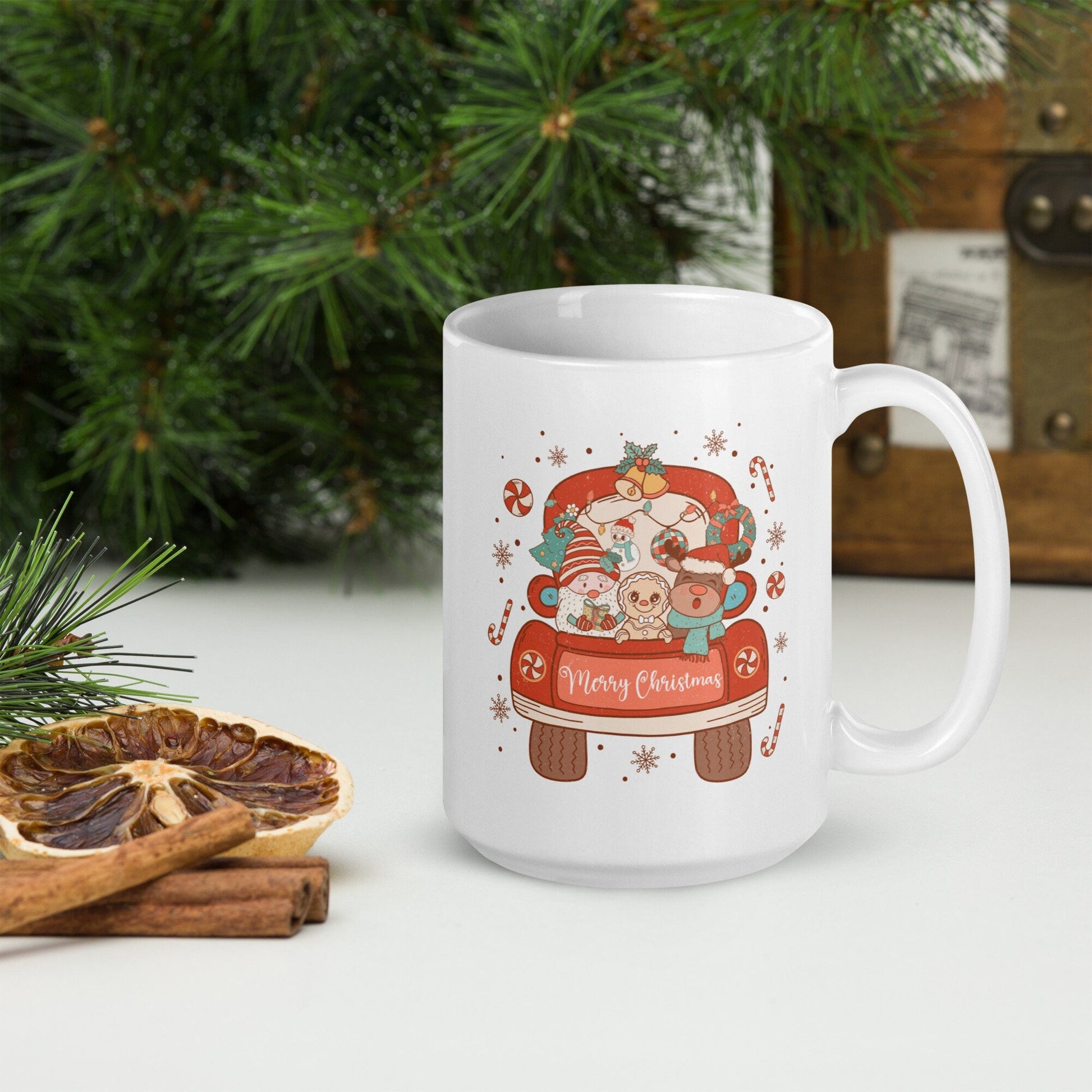 Merry Christmas Car Vintage Christmas Coffee Mug | Funny Gnome Christmas Mug | Cute Christmas Season Mug for Kids - Raiden Gate Design