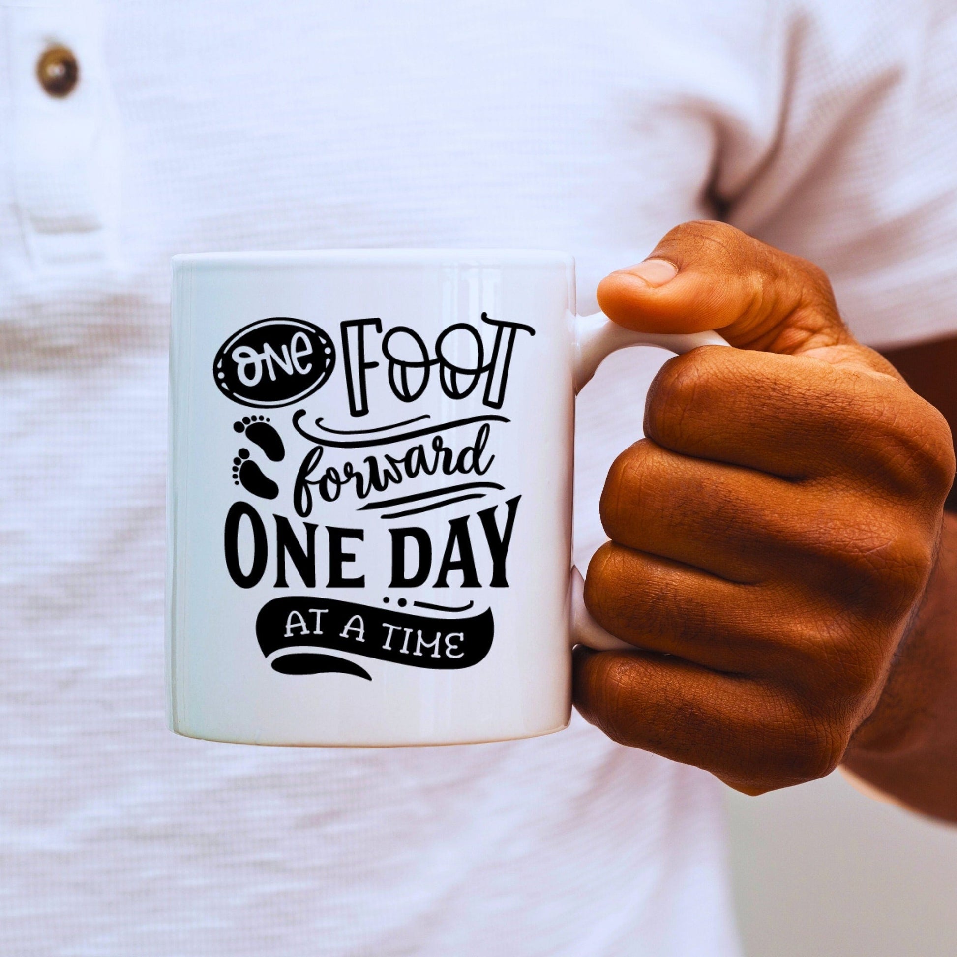 One Foot Forward - Bible Verse Faith Coffee Mug - Christian Religious Gift for Him - Dad Mug with Affirmations - Supportive Baptism Gift - Raiden Gate Design