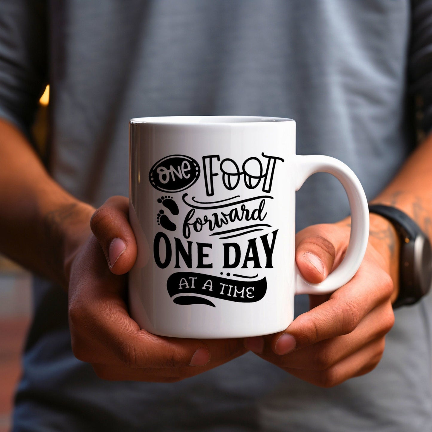 One Foot Forward - Bible Verse Faith Coffee Mug - Christian Religious Gift for Him - Dad Mug with Affirmations - Supportive Baptism Gift - Raiden Gate Design