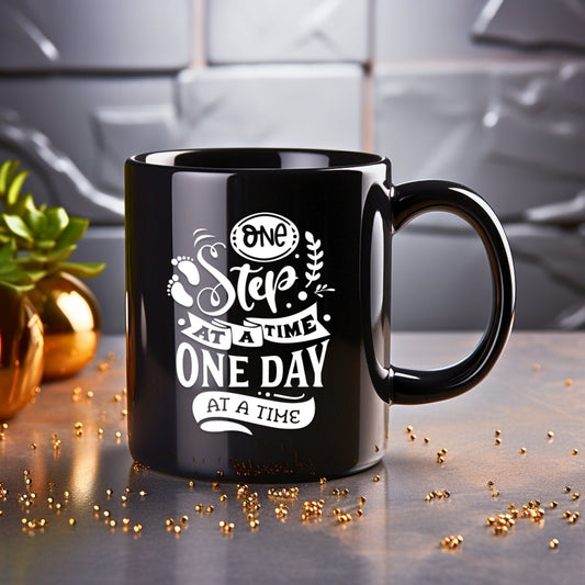 One Step at a Time - Bible Verse Faith Coffee Mug - Christian Religious Gift for Him - Dad Mug with Affirmations - Supportive Baptism Gift - Raiden Gate Design