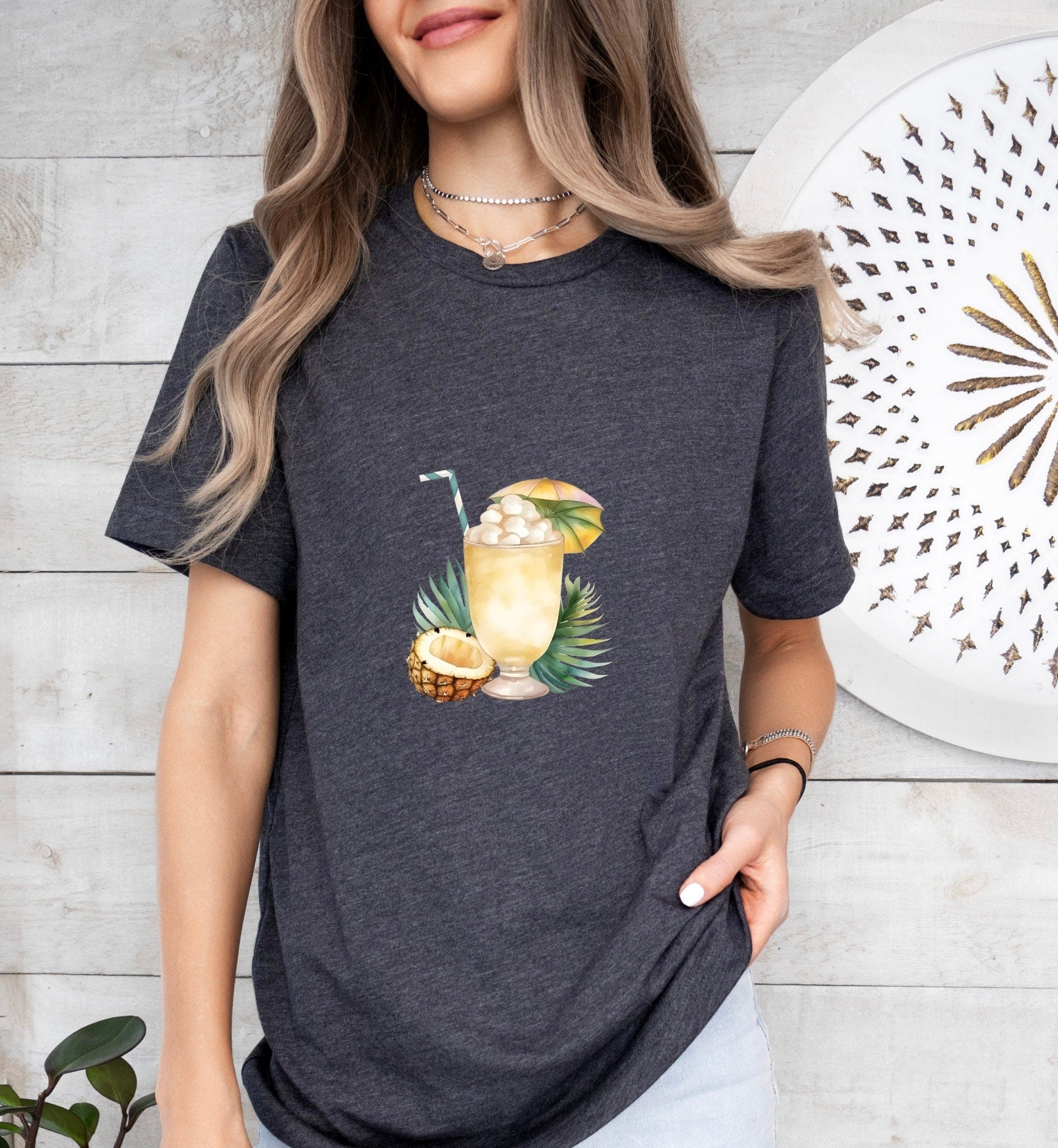 Pina Colada Groom or Bride Cocktail Bar Shirt - Minimalist Aesthetic T-Shirt for Bachelor or Hen Party - Fun and Chic Design - Raiden Gate Design