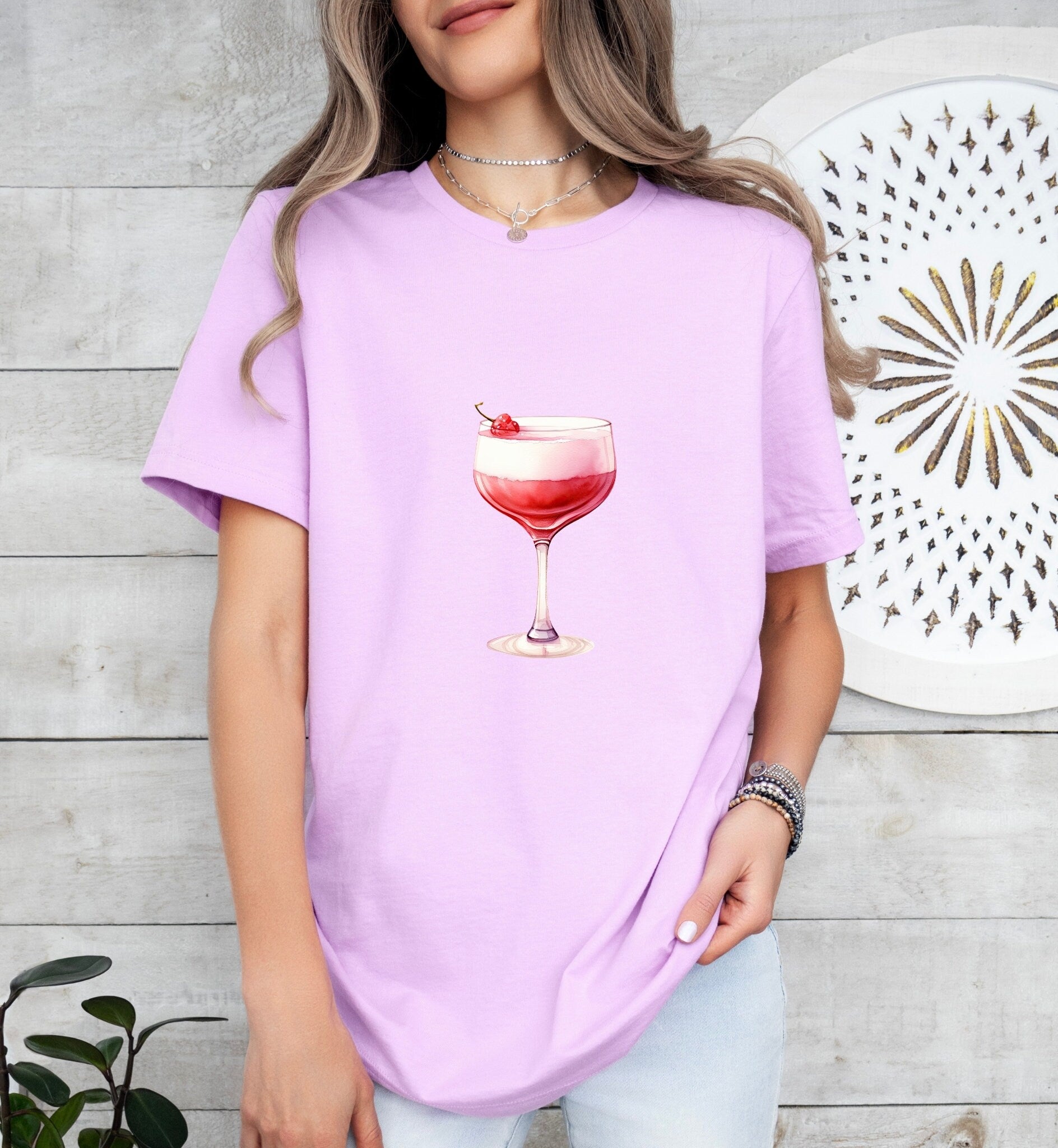 Pink Fizz Art Groom or Bride Cocktail Bar Shirt - Minimalist Aesthetic T-Shirt for Bachelor or Hen Party - Fun and Chic Design - Raiden Gate Design