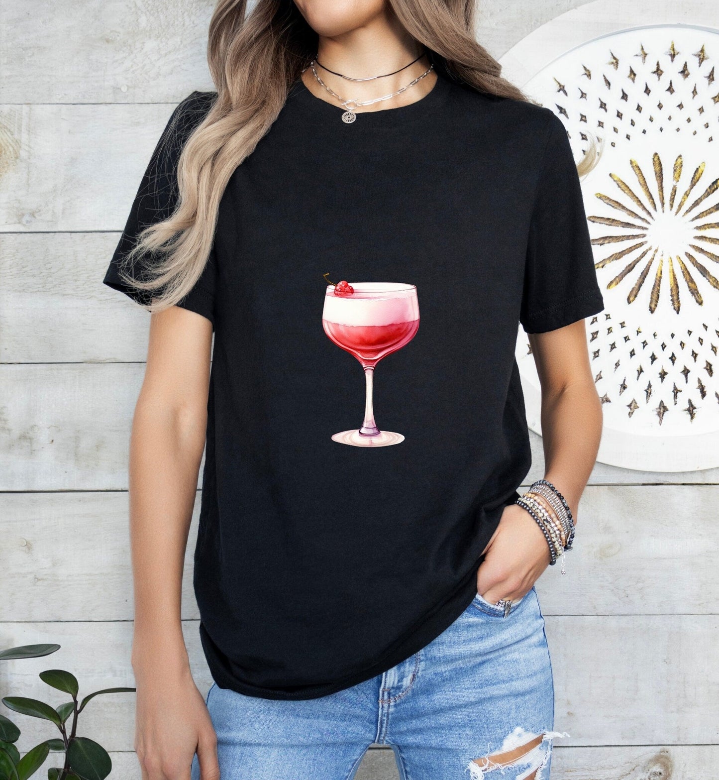 Pink Fizz Art Groom or Bride Cocktail Bar Shirt - Minimalist Aesthetic T-Shirt for Bachelor or Hen Party - Fun and Chic Design - Raiden Gate Design