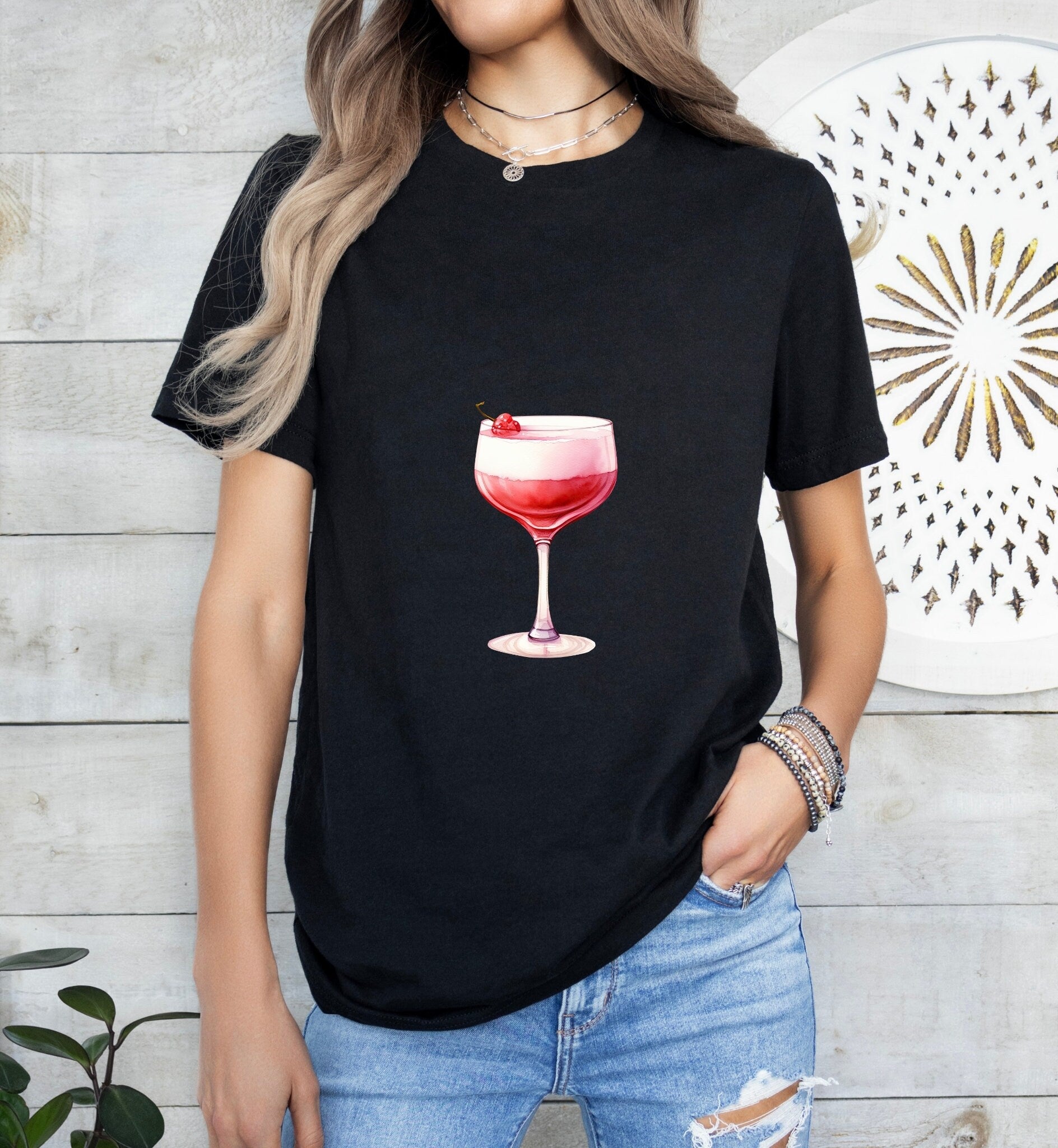 Pink Fizz Art Groom or Bride Cocktail Bar Shirt - Minimalist Aesthetic T-Shirt for Bachelor or Hen Party - Fun and Chic Design - Raiden Gate Design