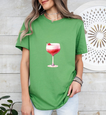 Pink Fizz Art Groom or Bride Cocktail Bar Shirt - Minimalist Aesthetic T-Shirt for Bachelor or Hen Party - Fun and Chic Design - Raiden Gate Design