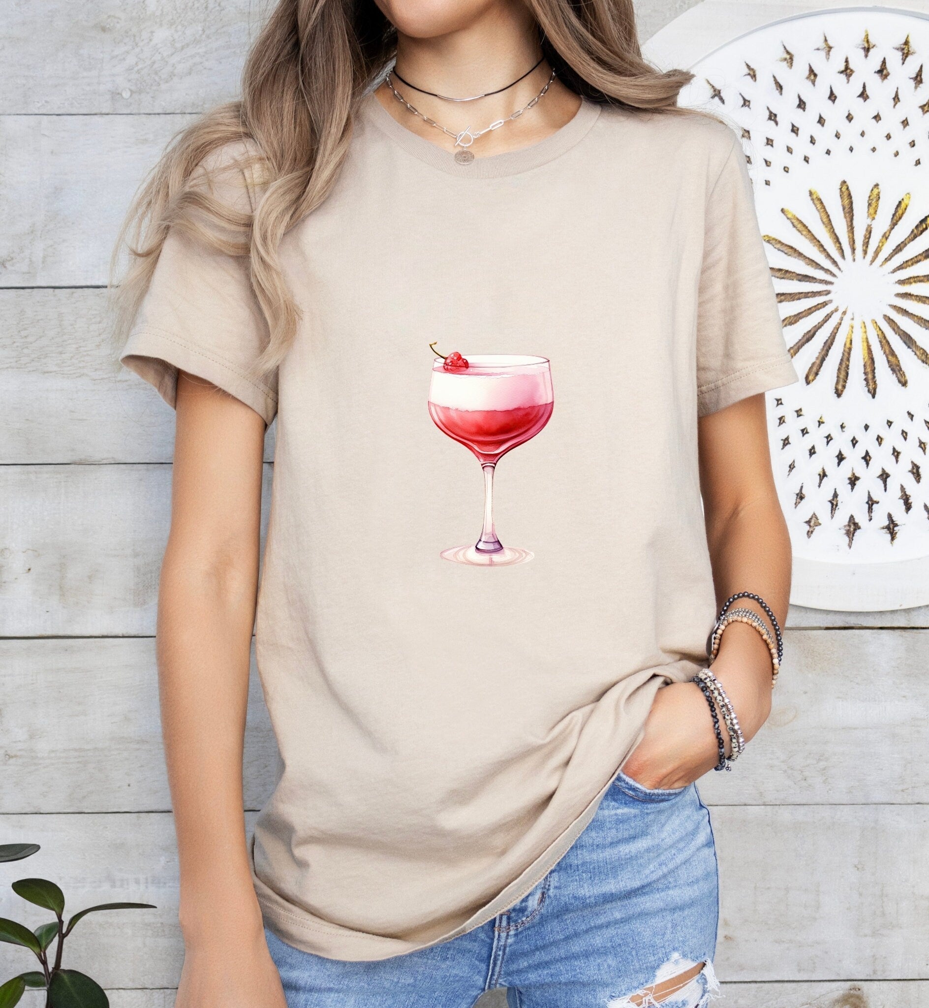 Pink Fizz Art Groom or Bride Cocktail Bar Shirt - Minimalist Aesthetic T-Shirt for Bachelor or Hen Party - Fun and Chic Design - Raiden Gate Design
