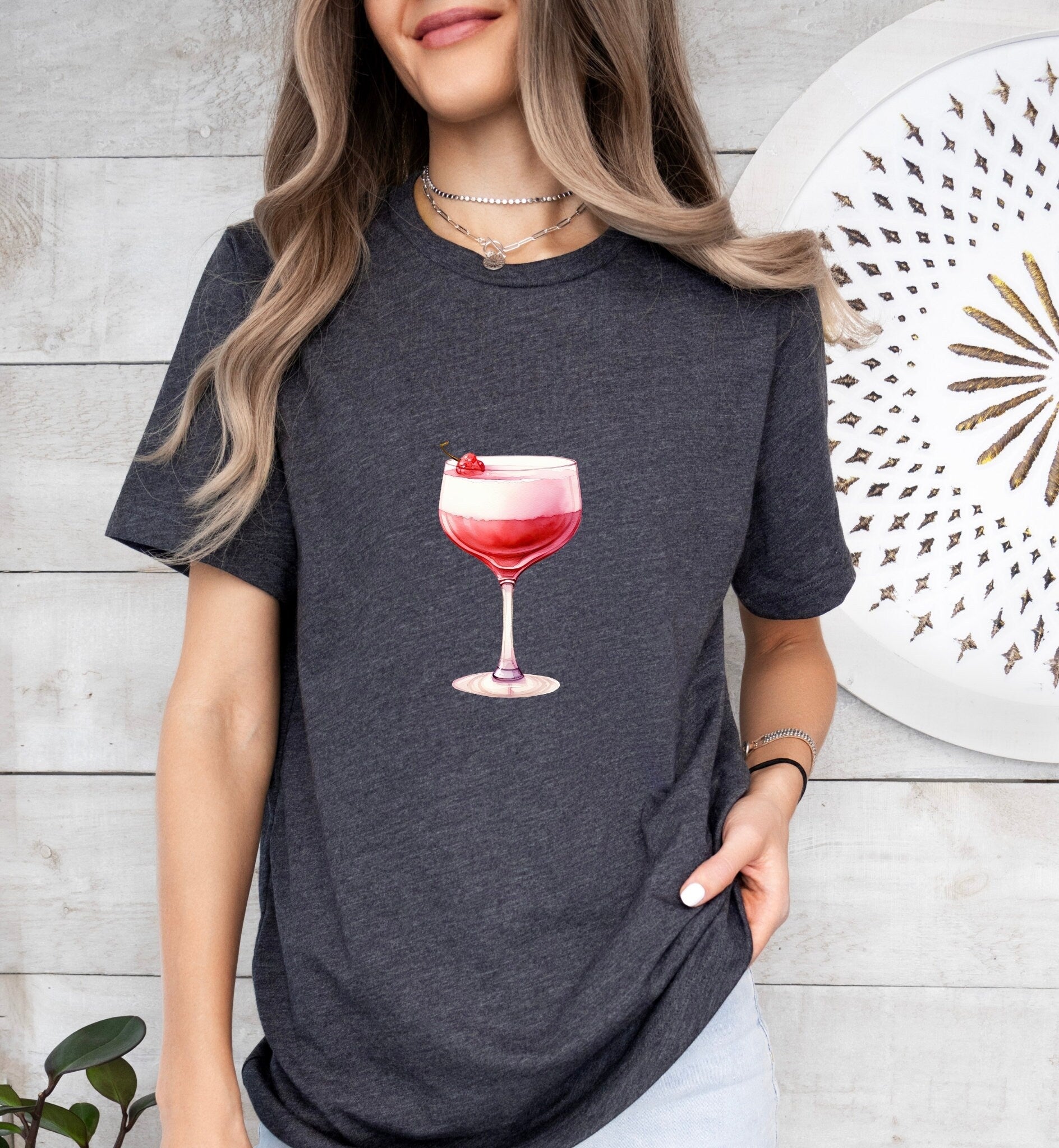 Pink Fizz Art Groom or Bride Cocktail Bar Shirt - Minimalist Aesthetic T-Shirt for Bachelor or Hen Party - Fun and Chic Design - Raiden Gate Design