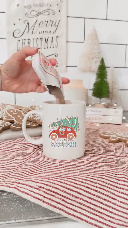 Tis the Season Car  - Vintage Christmas Coffee Mug with Cute Gnome