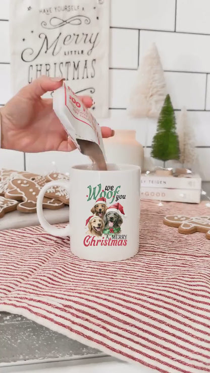Woofy Christmas Dog  - Vintage Christmas Coffee Mug with Cute Gnome