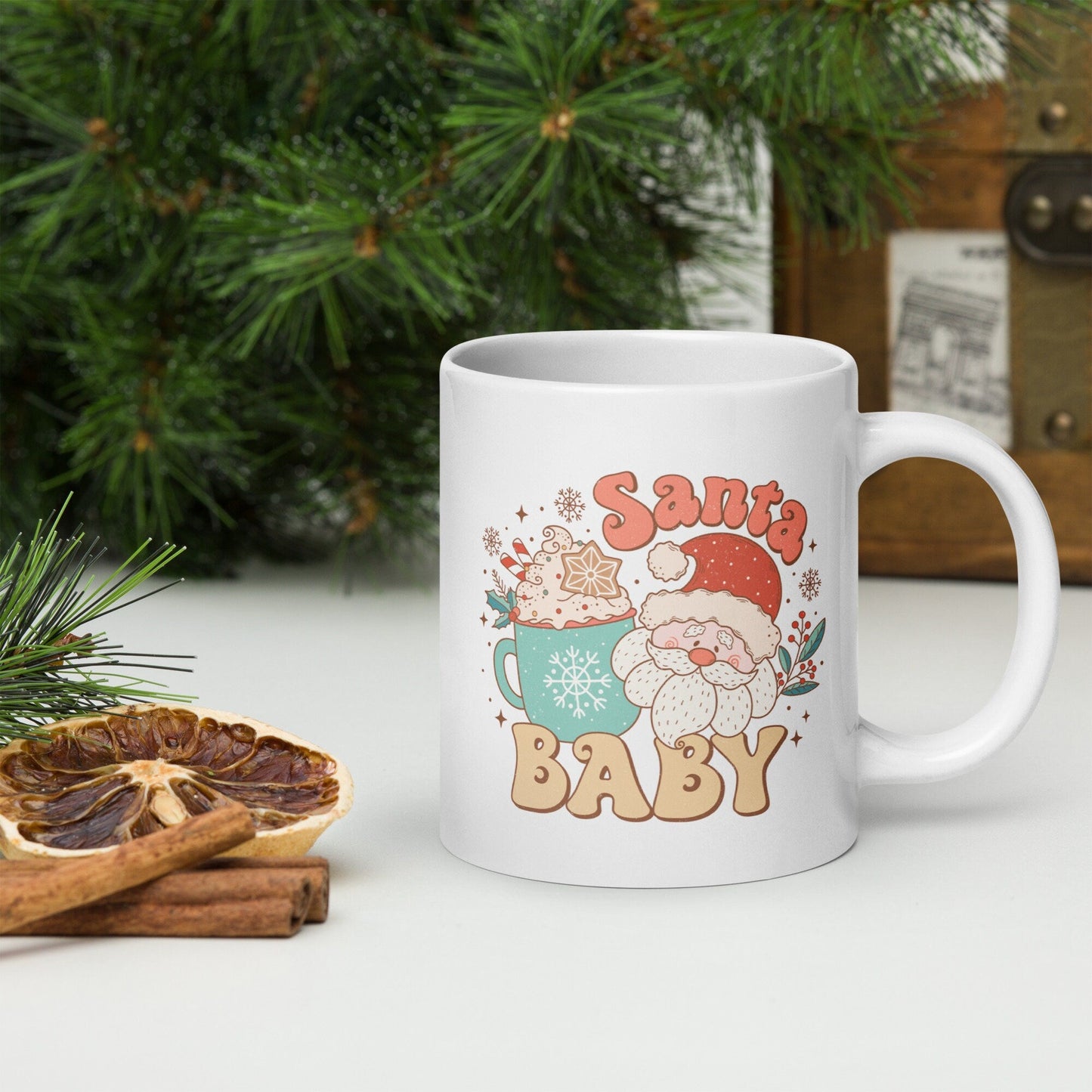 Santa Baby Vintage Christmas Coffee Mug | Funny Gnome Christmas Mug | Cute Christmas Season Mug for Kids - Raiden Gate Design