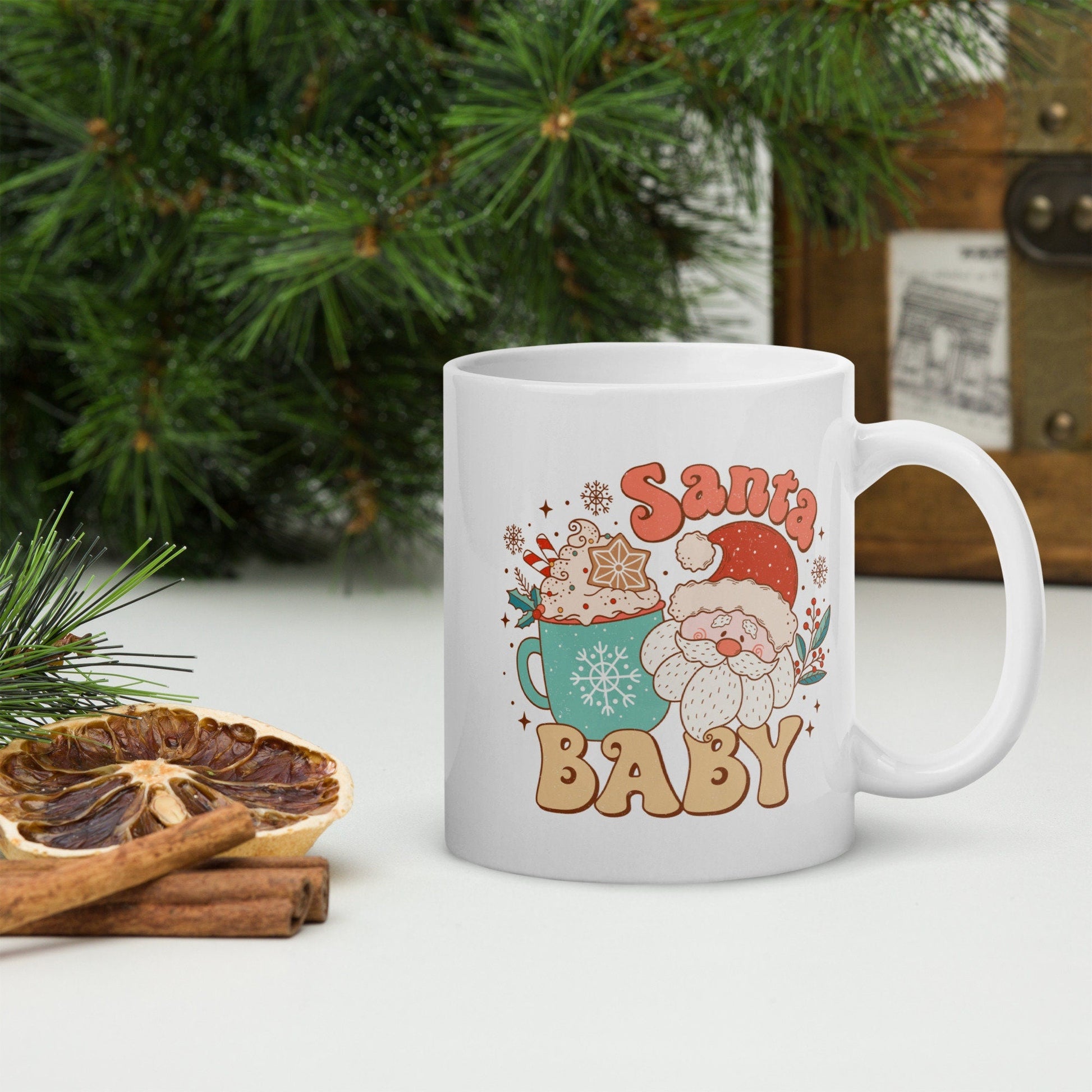 Santa Baby Vintage Christmas Coffee Mug | Funny Gnome Christmas Mug | Cute Christmas Season Mug for Kids - Raiden Gate Design